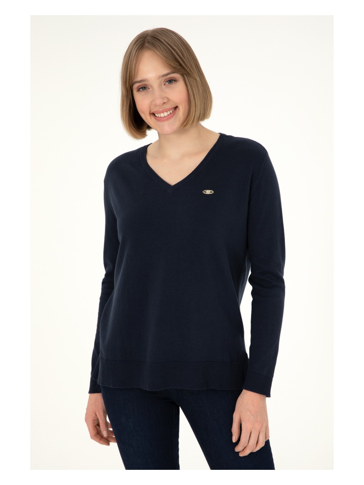 U.S. Polo Assn. Kadın Lacivert V Yaka Basic Kazak 50288973-VR033