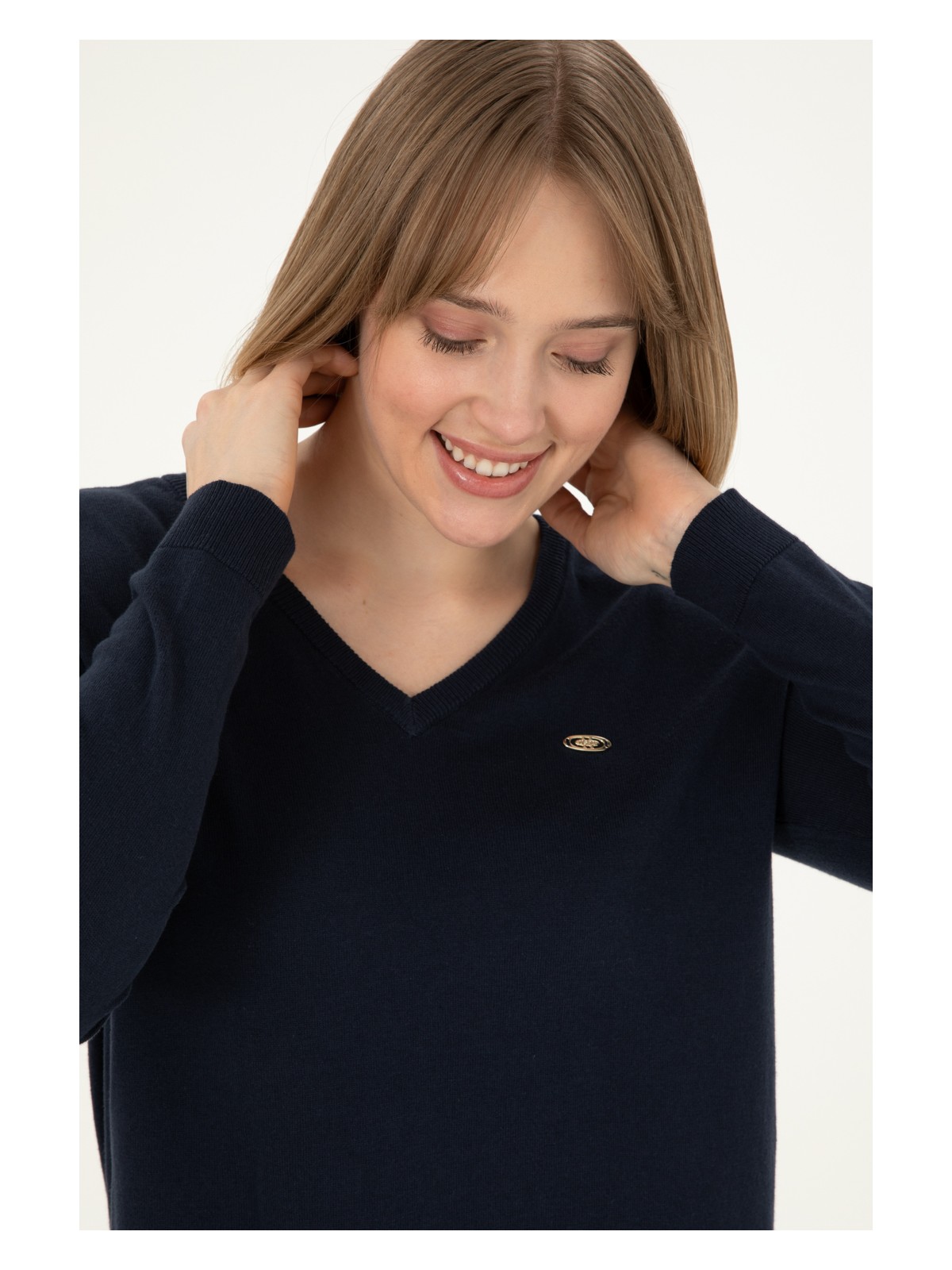 U.S. Polo Assn. Kadın Lacivert V Yaka Basic Kazak 50288973-VR033 - Görsel 2