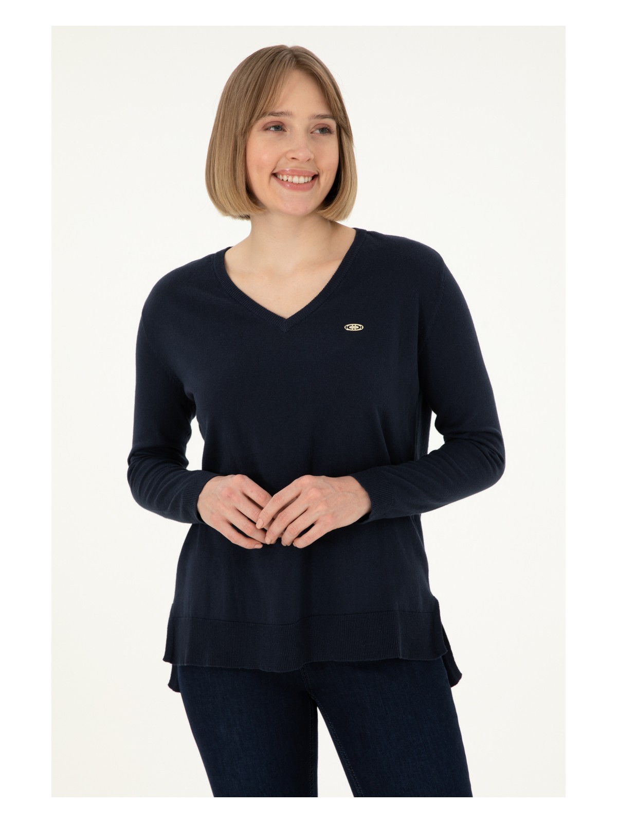 U.S. Polo Assn. Kadın Lacivert V Yaka Basic Kazak 50288973-VR033 - Görsel 3