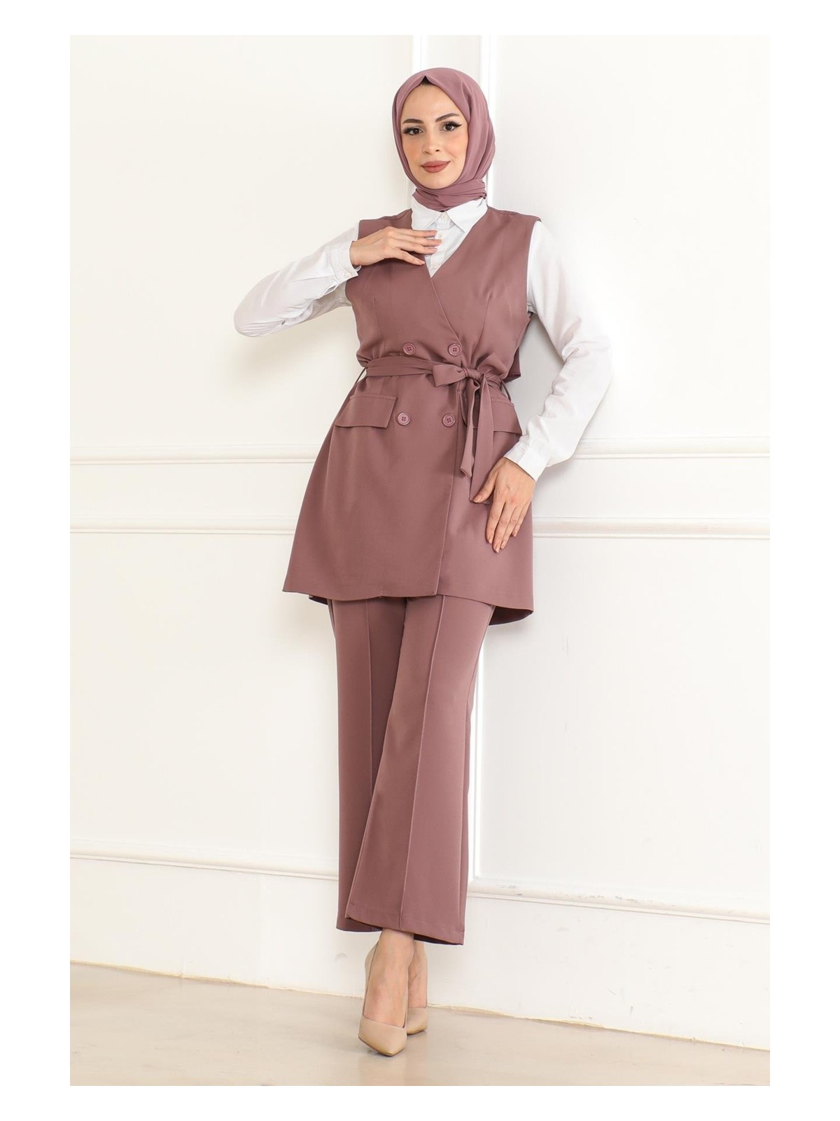 Moda Mihram Kemer Detaylı Ikili Kot Takım Açık Mavi 19232 - Görsel 3