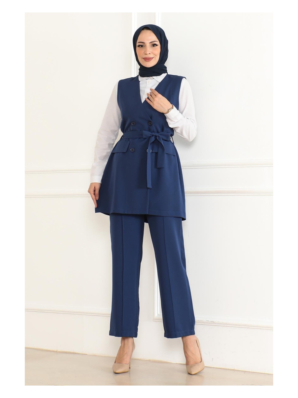 Moda Mihram Kemer Detaylı Ikili Kot Takım Açık Mavi 19232 - Görsel 5