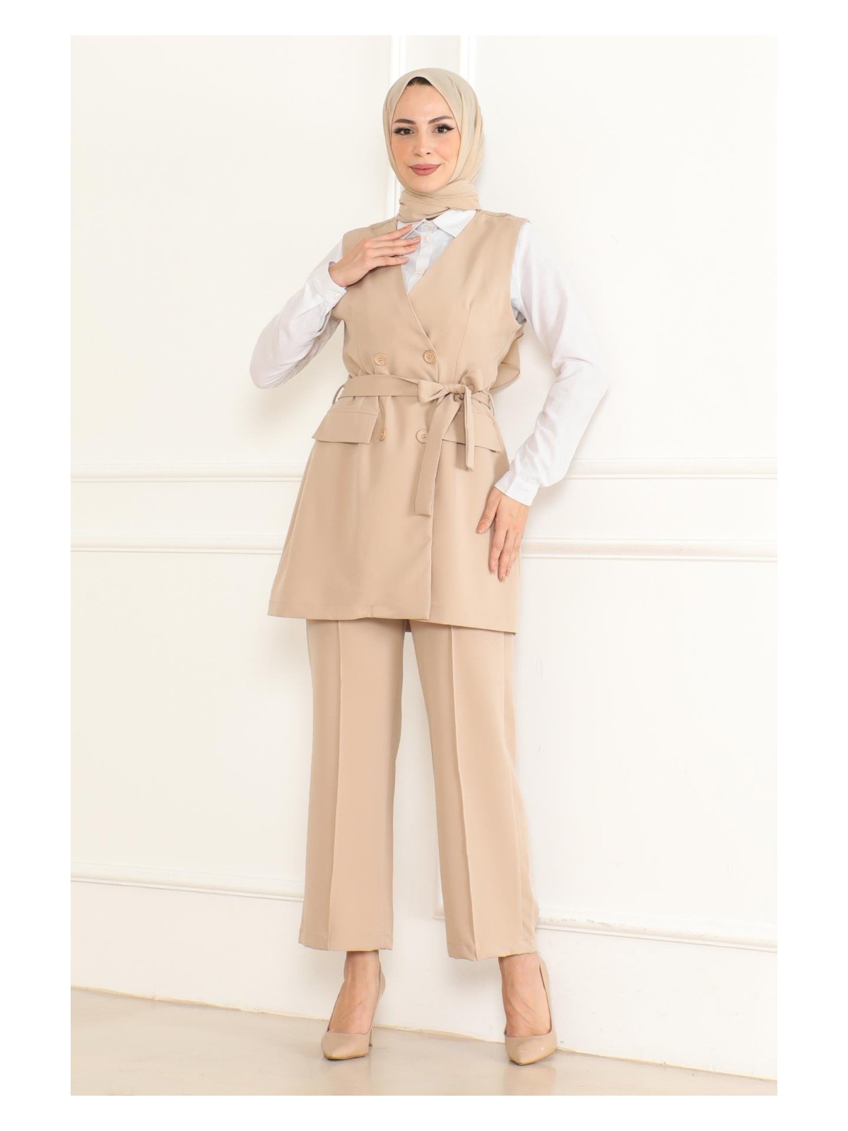 Moda Mihram Kemer Detaylı Ikili Kot Takım Açık Mavi 19232 - Görsel 7