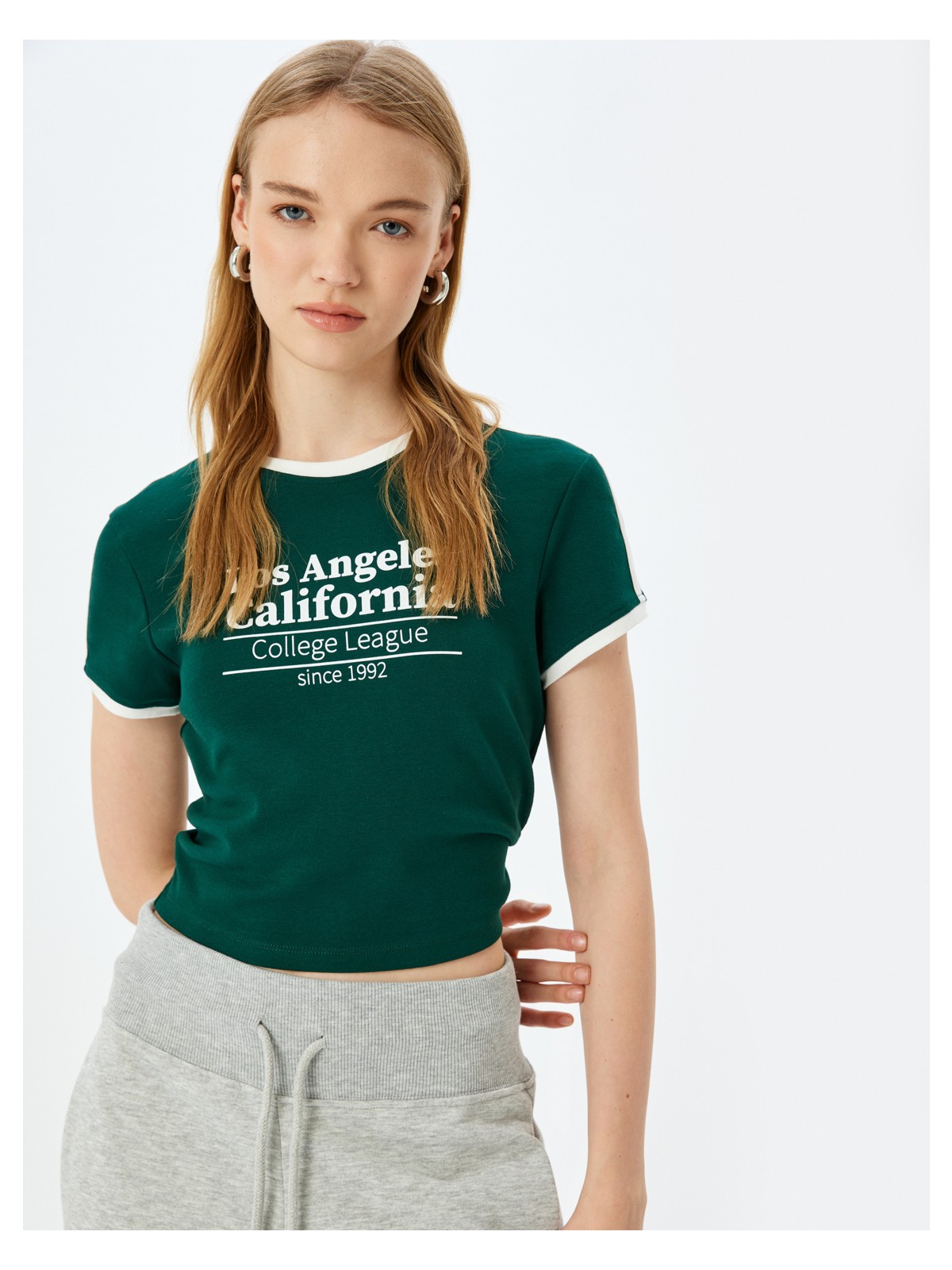 Koton Slogan Baskılı Bisiklet Yaka Kısa Kollu Biyeli Slim Fit T-Shirt