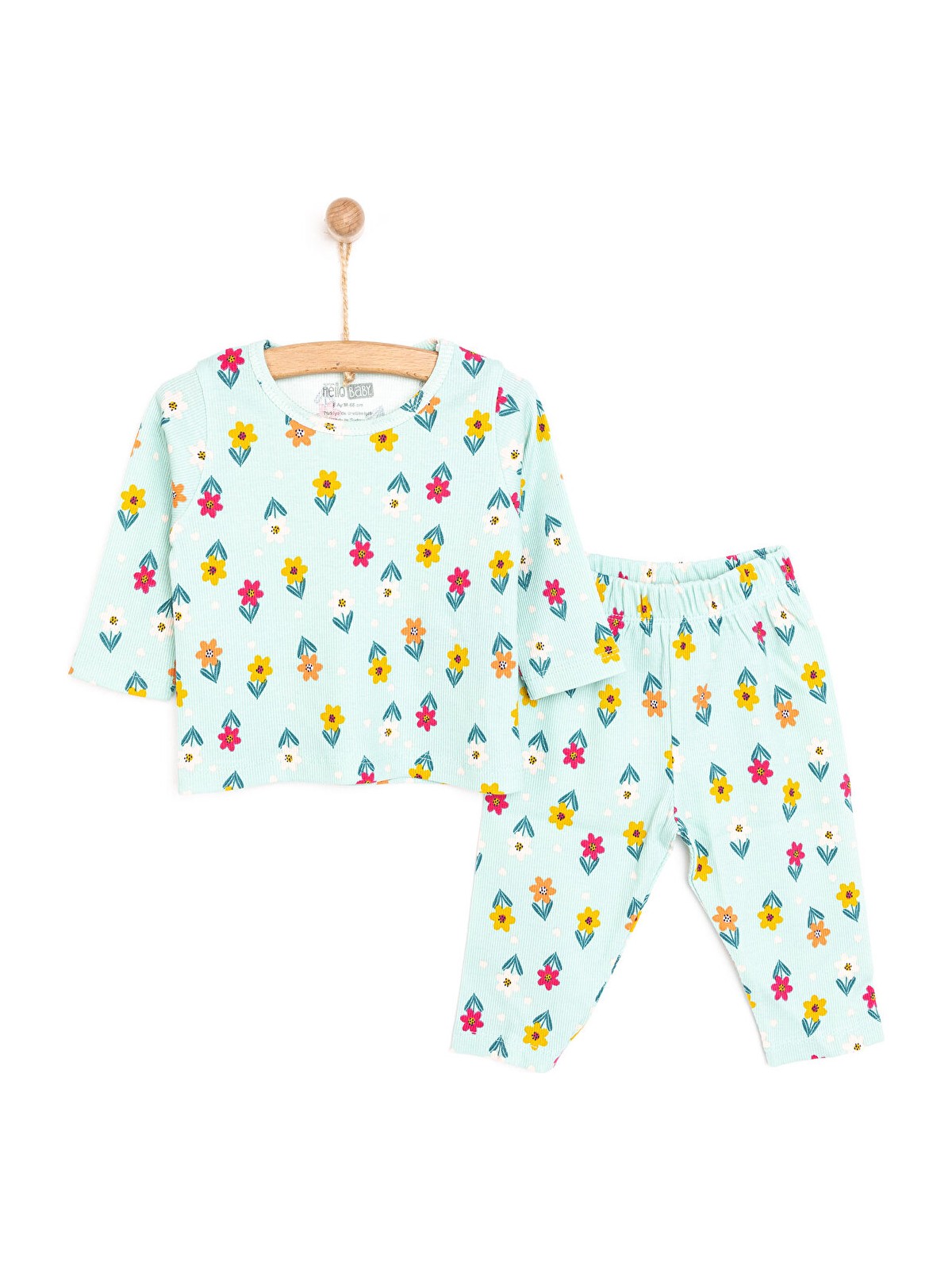 HelloBaby Kaşkorse Çiçek Desenli Uzun Kol Pijama Takımı