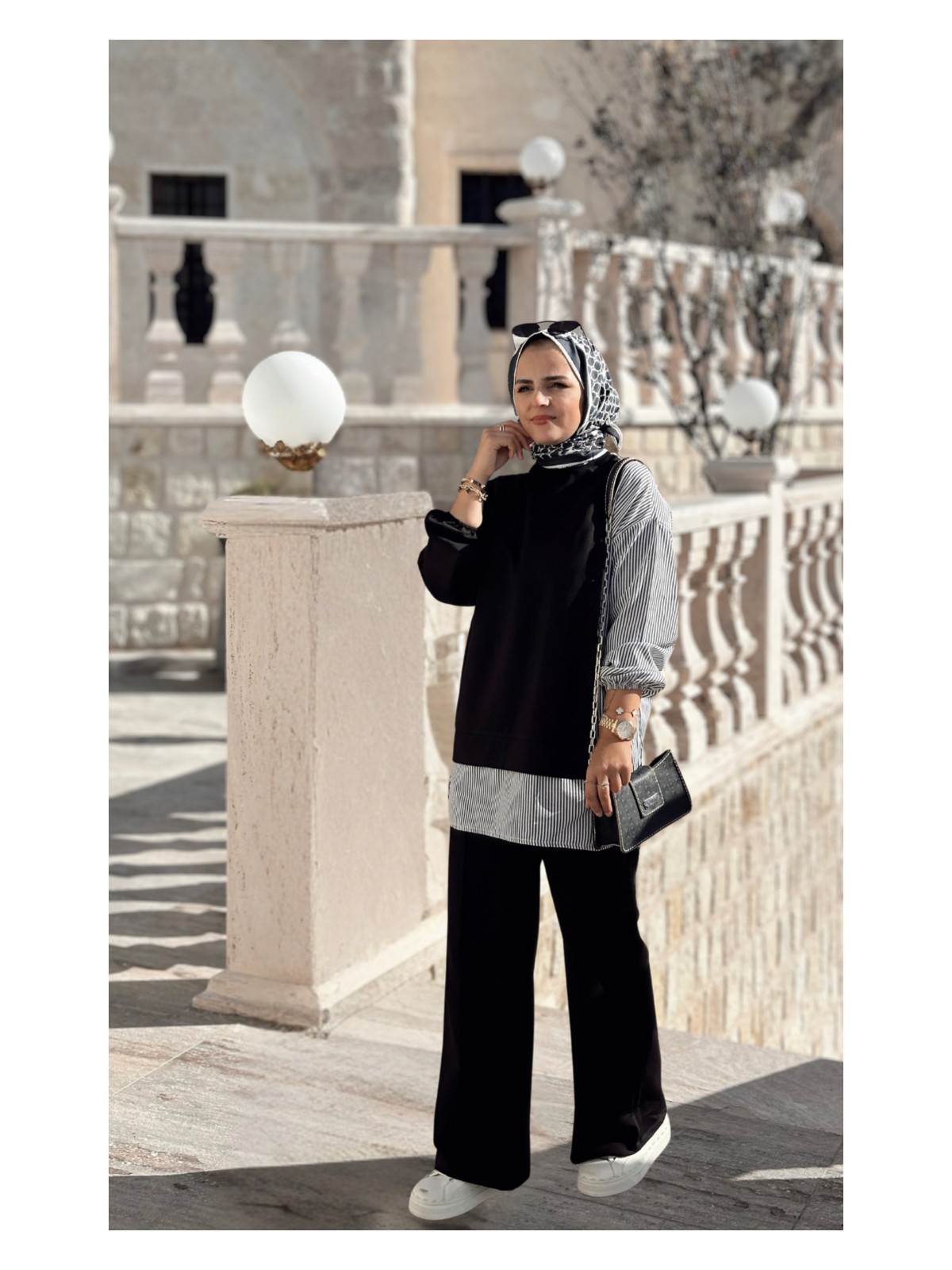 Aselim Hijap Moda Asel Fashion Line Gömlekli Ikili Takım Siyah