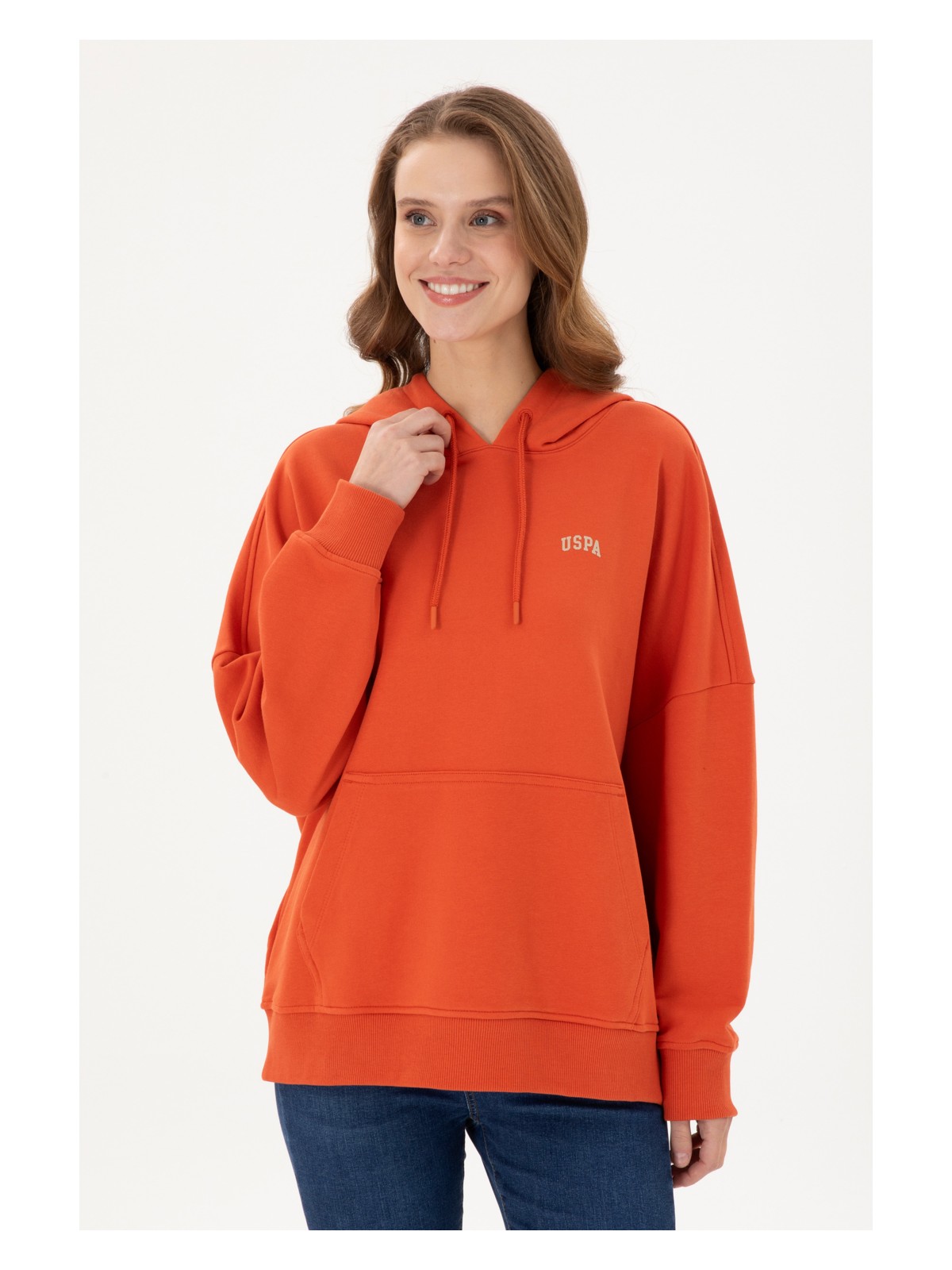 U.S. Polo Assn. Kadın Kiremit Kapüşonlu Basic Sweatshirt 50297324-VR031