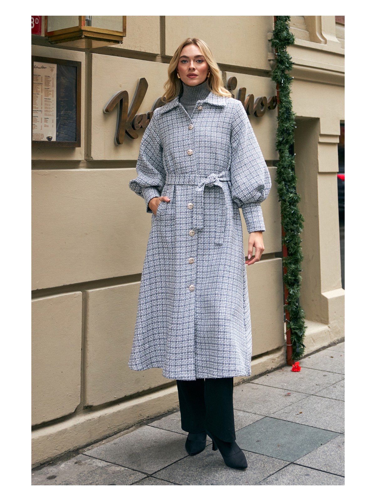 Vavinor Balon Kol Kuşaklı Kaban - Siyah - Görsel 3