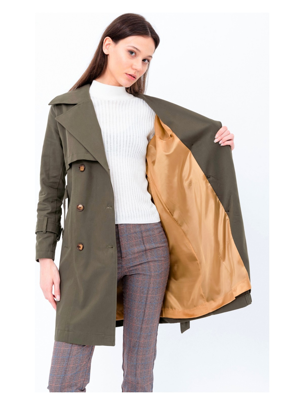 Pastelastore Pamuk Gabardin Midi Kadın Trençkot 1113 - Görsel 8