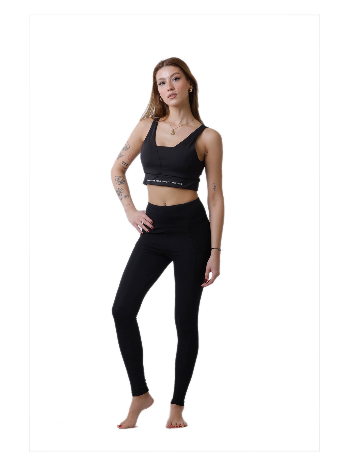 Look Sense Looksense Kadın Siyah Yüksek Bel Çift Cepli Toparlayıcı Fitness Spor Tayt 1005