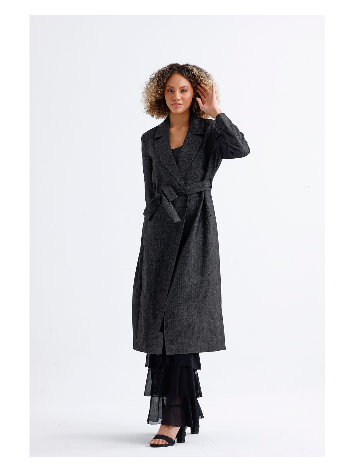 Sense Astarlı Uzun Desenli Trençkot | KBN35234 Antrasit