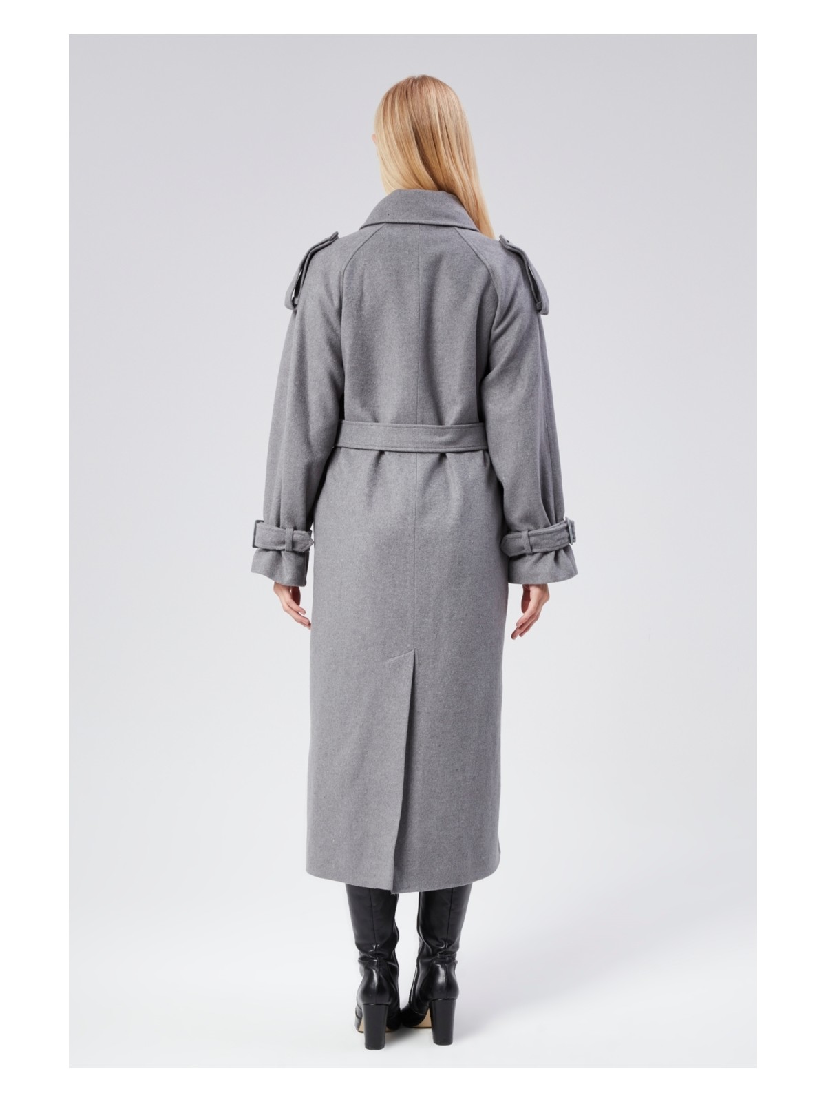 Bolivente Kuşaklı Oversize Kaşe Kaban - Görsel 5
