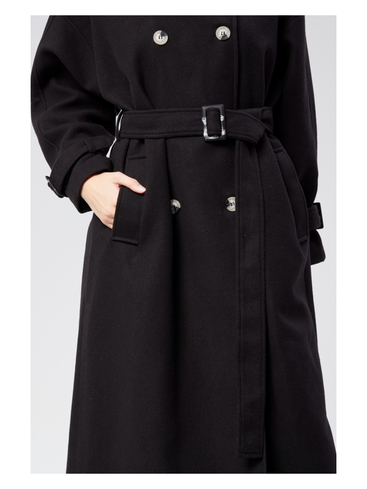 Bolivente Kuşaklı Oversize Kaşe Kaban - Görsel 4