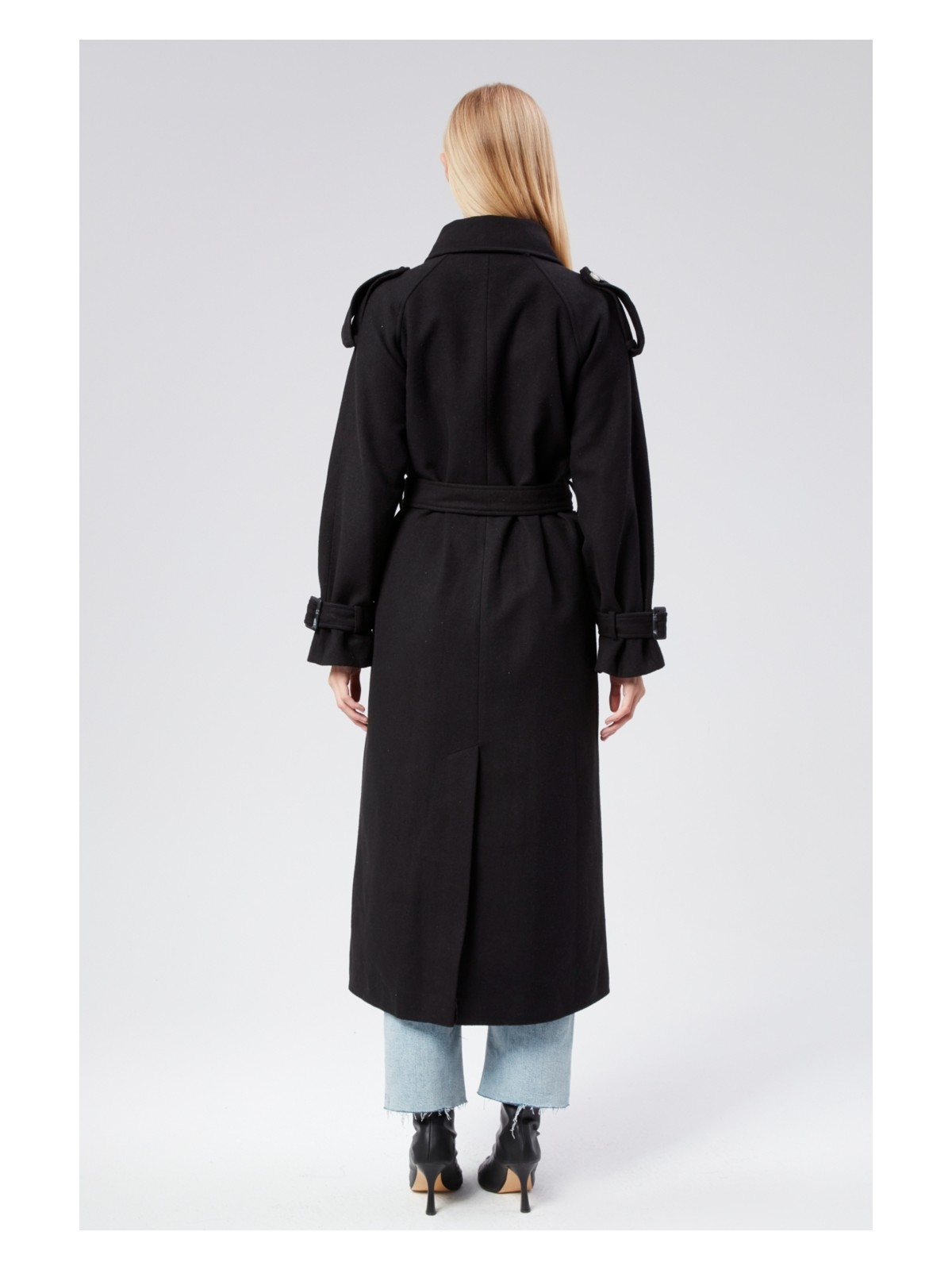 Bolivente Kuşaklı Oversize Kaşe Kaban - Görsel 5
