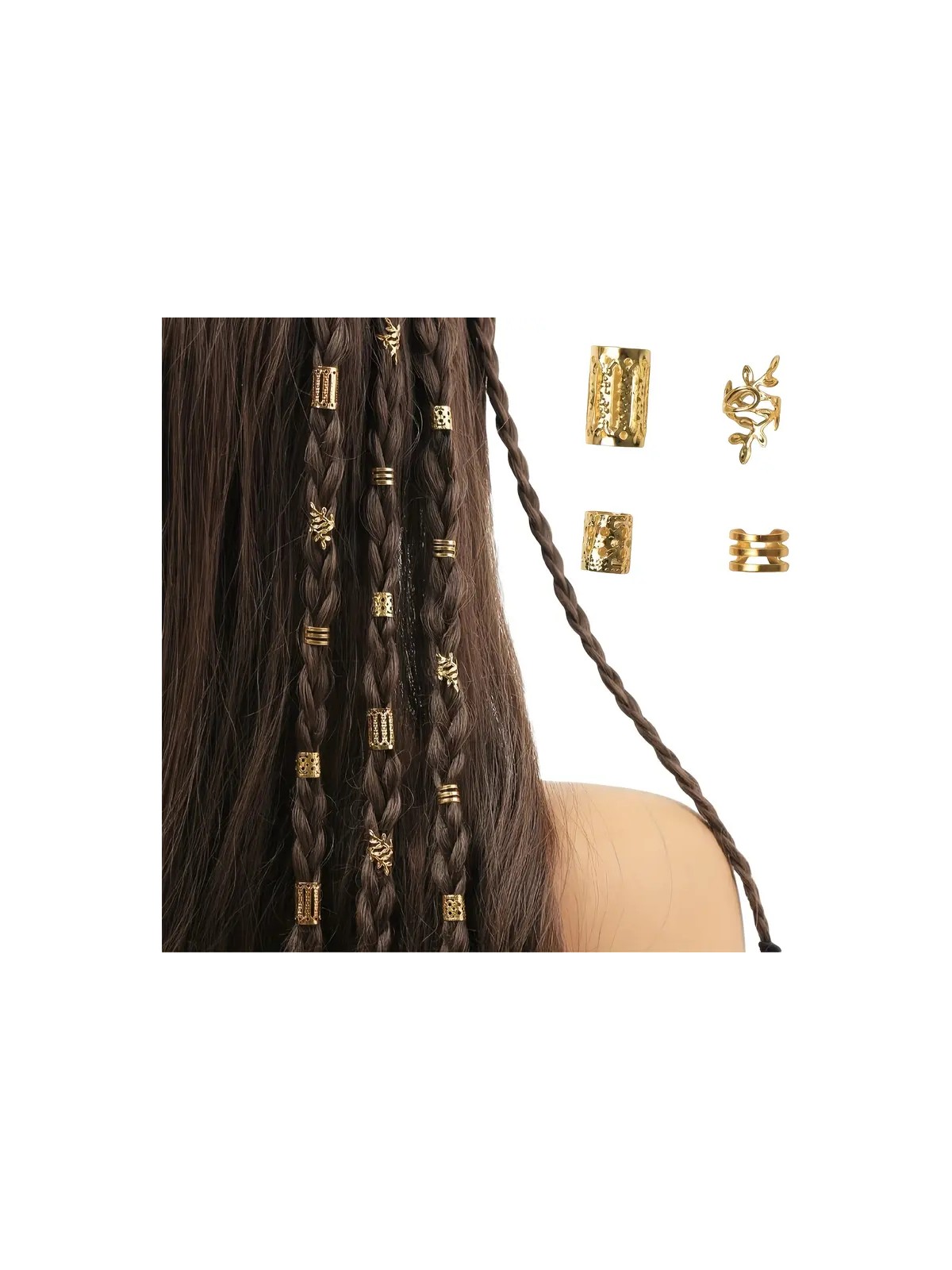 Mith Sb Takı Mith Sb Metal Vintage Saç Yüzüğü Seti – Altın Renk, Örgü Desenli Silindirik ve Figürlü Tasarım, 20'li