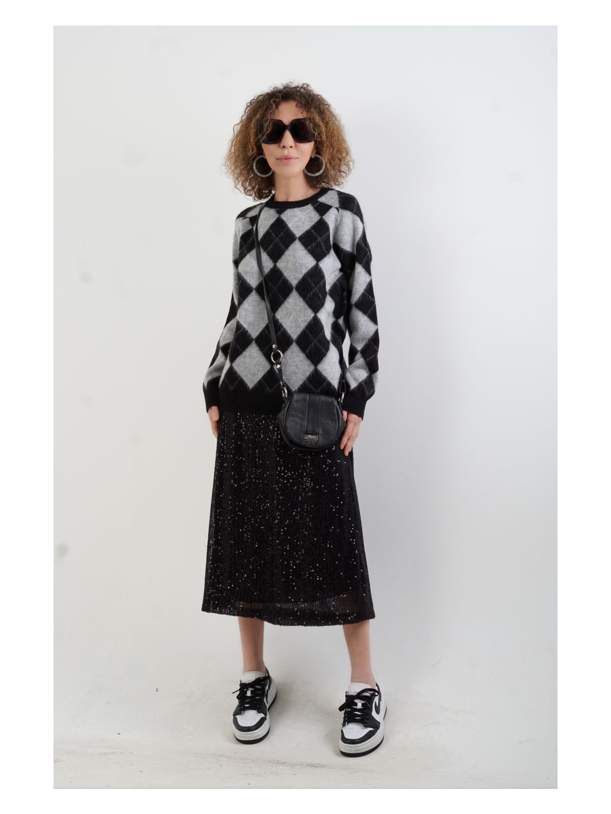 Zelish My Sister Siyah Pul Payetli Midi Boy Çan Etek