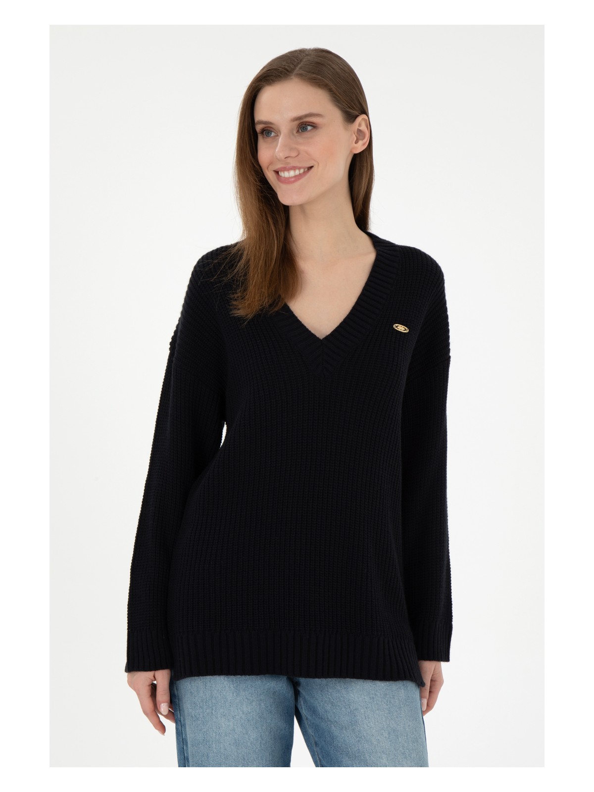 U.S. Polo Assn. Kadın Lacivert V Yaka Kazak 50297120-VR033