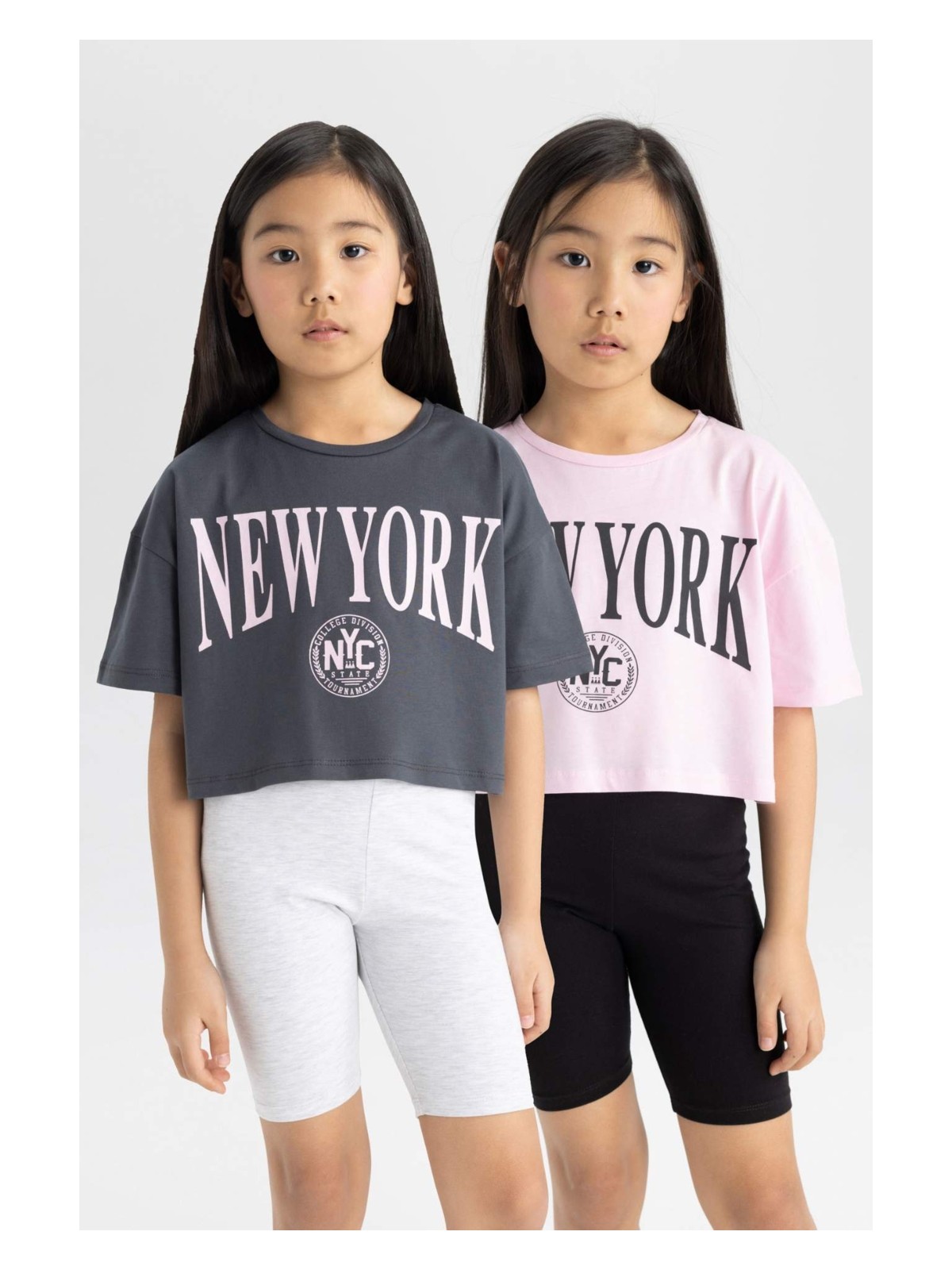 DeFacto Crop Bisiklet Yaka 2'li Kısa Kollu Tişört Kız Çocuk B7795A8NS - Görsel 5