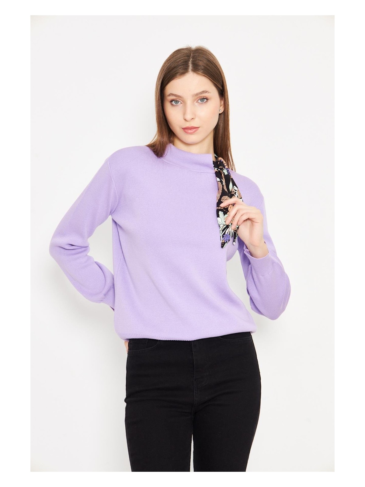 Irmak Kerekli Bisiklet Yaka Fularlı Triko Kazak Triko Bluz 1100 - Görsel 6