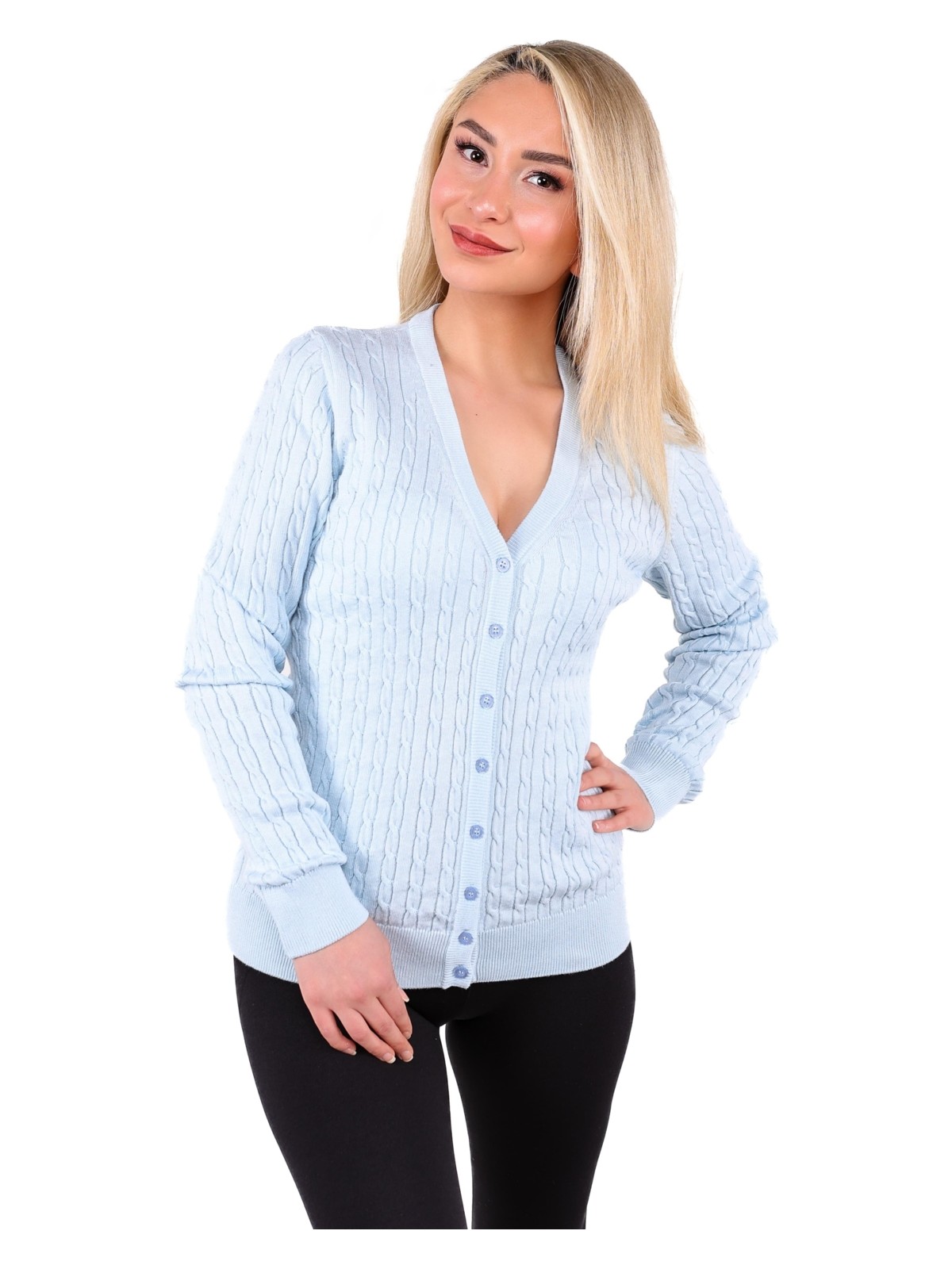 YMA Triko A.t.y XX-008 Saç Örgü Bayan Düğmeli Hırka - Görsel 6