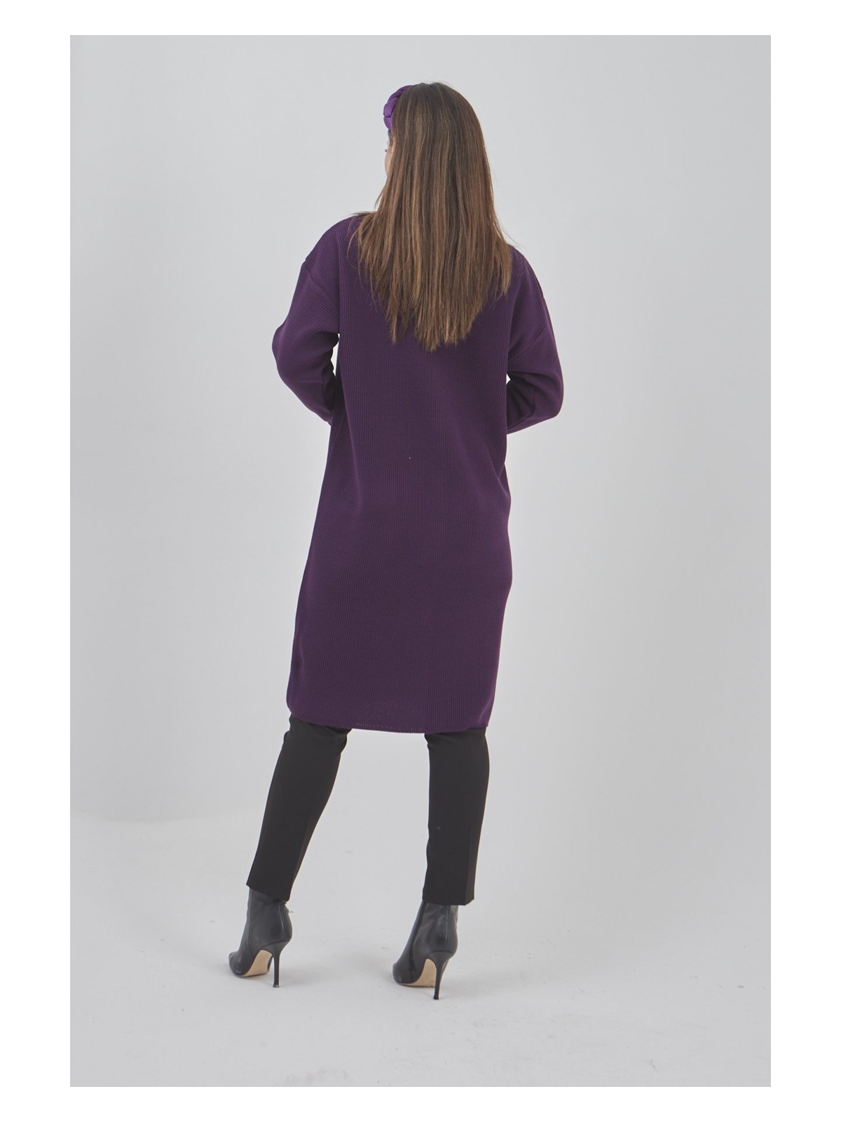 Fresh Moda Kadın Uzun Triko Mevsimlik Cepli Düğmeli Likralı Hırka - Görsel 5