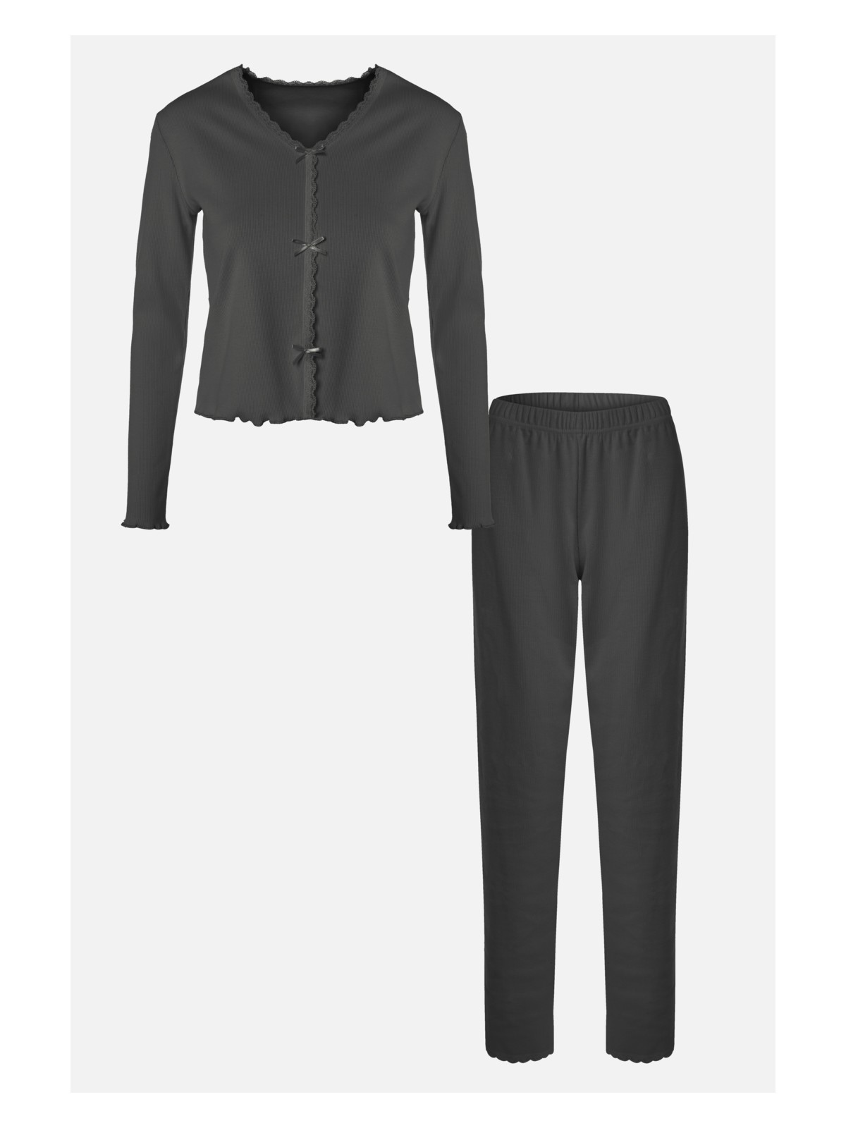 Koza İç Giyim Kadın Pamuklu Dantel ve Kurdele/Fiyonk Detaylı Kaşkorse Renkli Pijama Takımı - Görsel 4