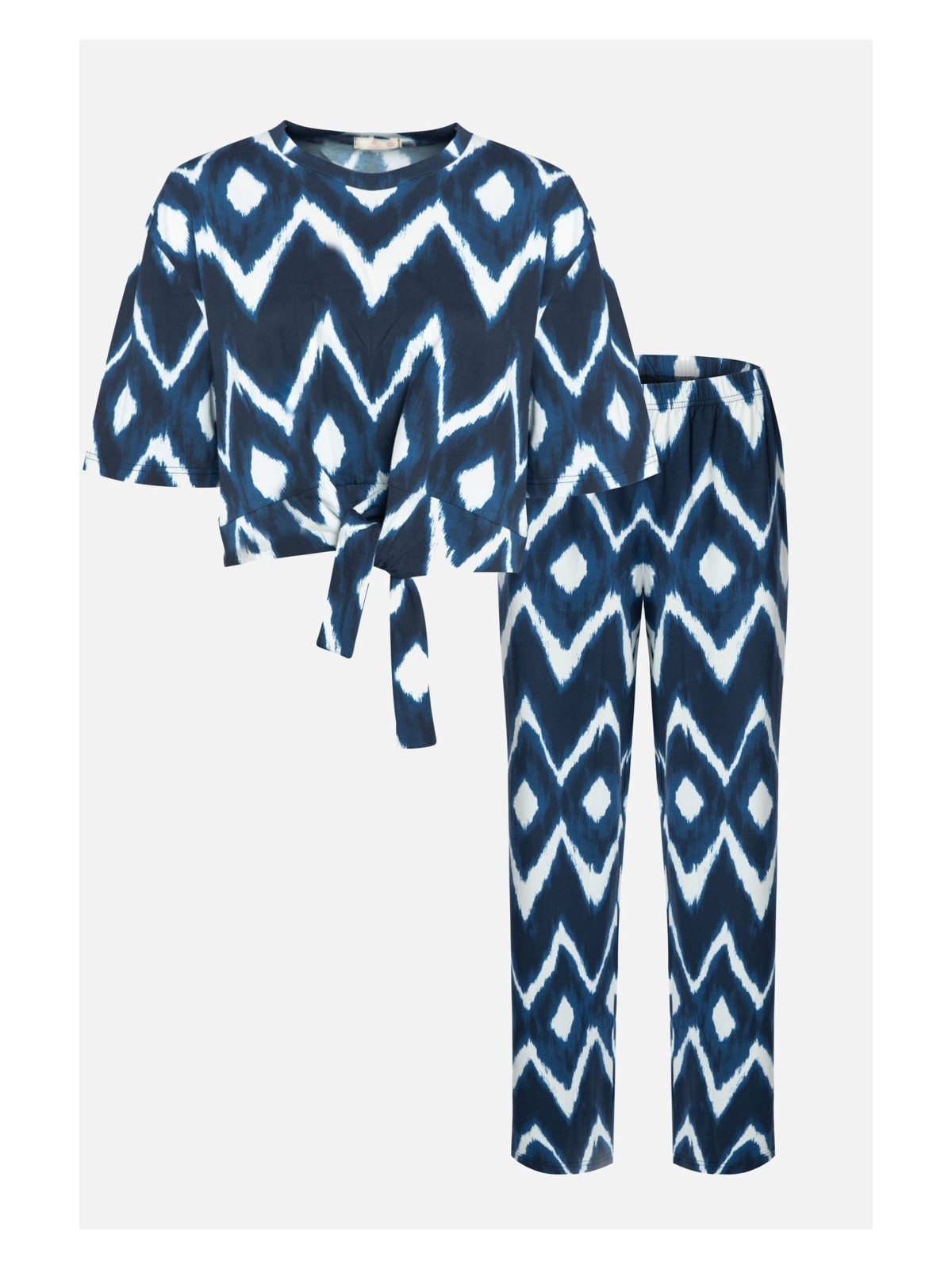 Koza İç Giyim Kadın Pamuklu Önden Bağlamalı Desenli Crop T-shirt Pijama Takımı