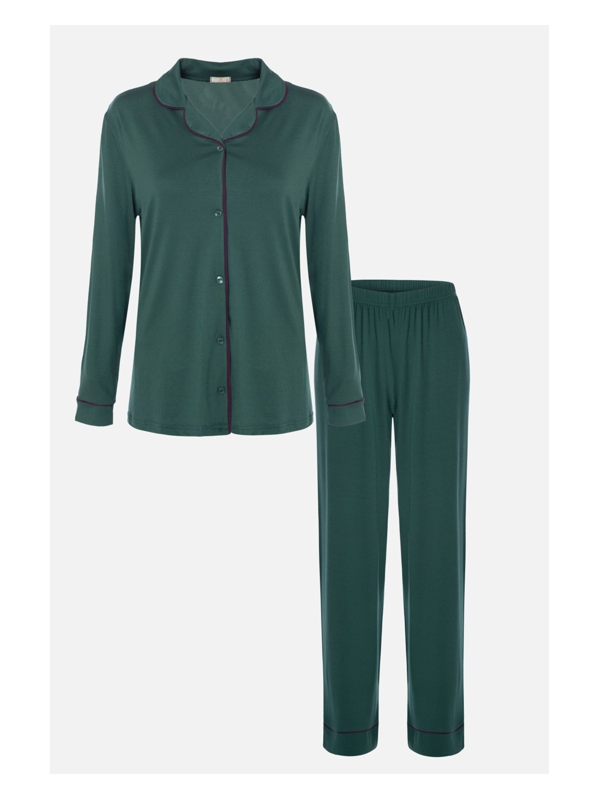 Koza İç Giyim Kadın Viskon - Yumuşak Dokulu Düğmeli Biyeli Bol Paça Pijama Takımı - Görsel 5