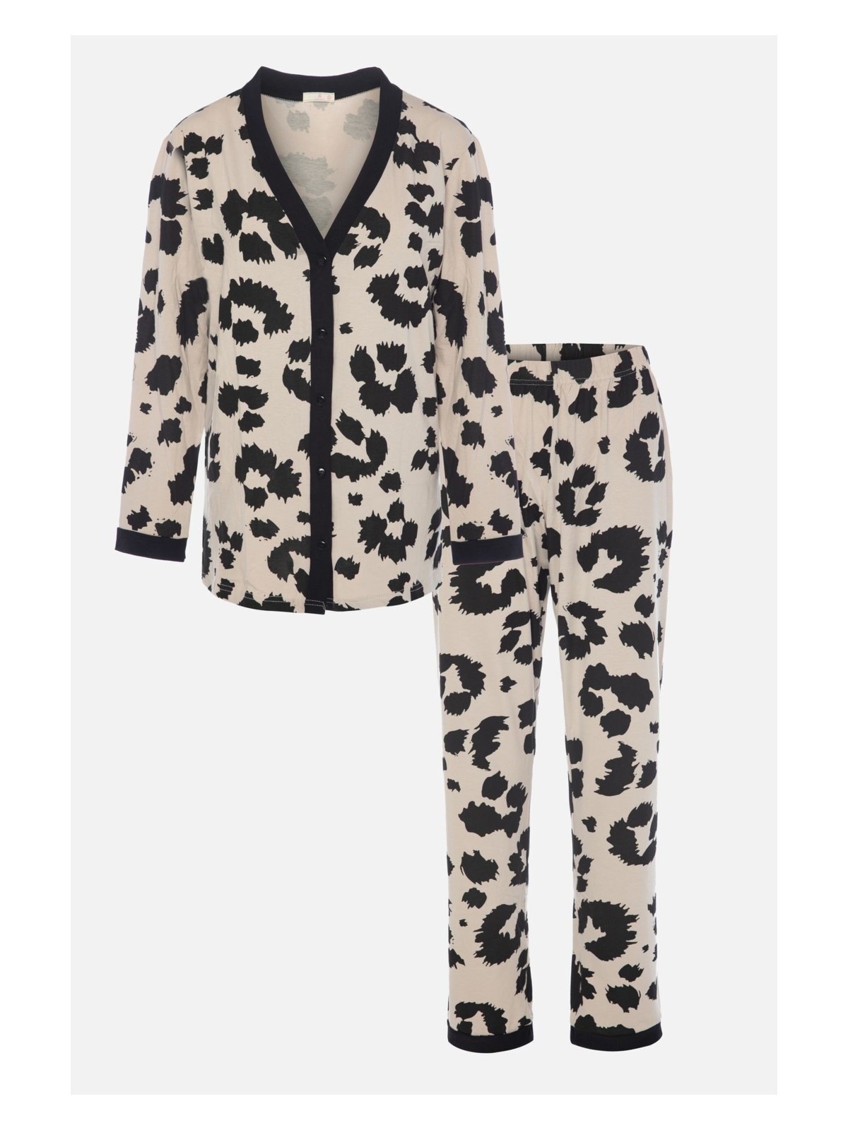 Koza İç Giyim Kadın Leopar Desenli Bant Detaylı Düğmeli Pijama Takımı