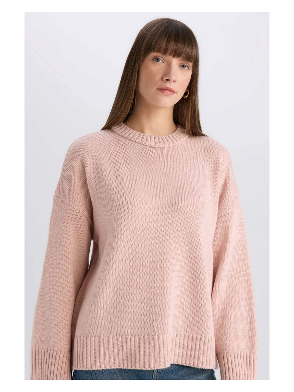 DeFacto Oversize Geniş Kalıp Bisiklet Yaka Basic Düz Triko Kazak D0036AX25SP