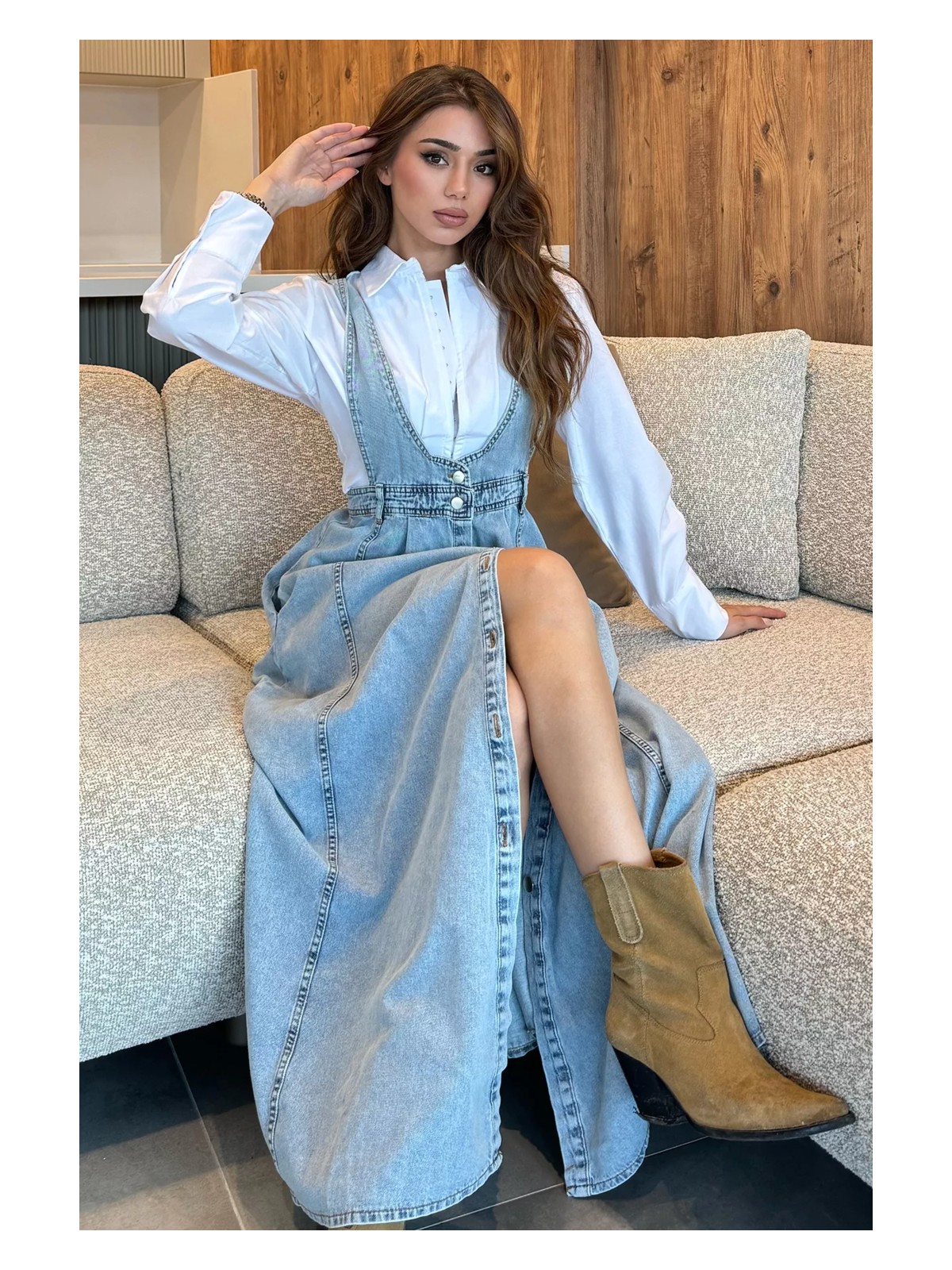 Gülseli Kadın Salopet Kot Jean Elbise