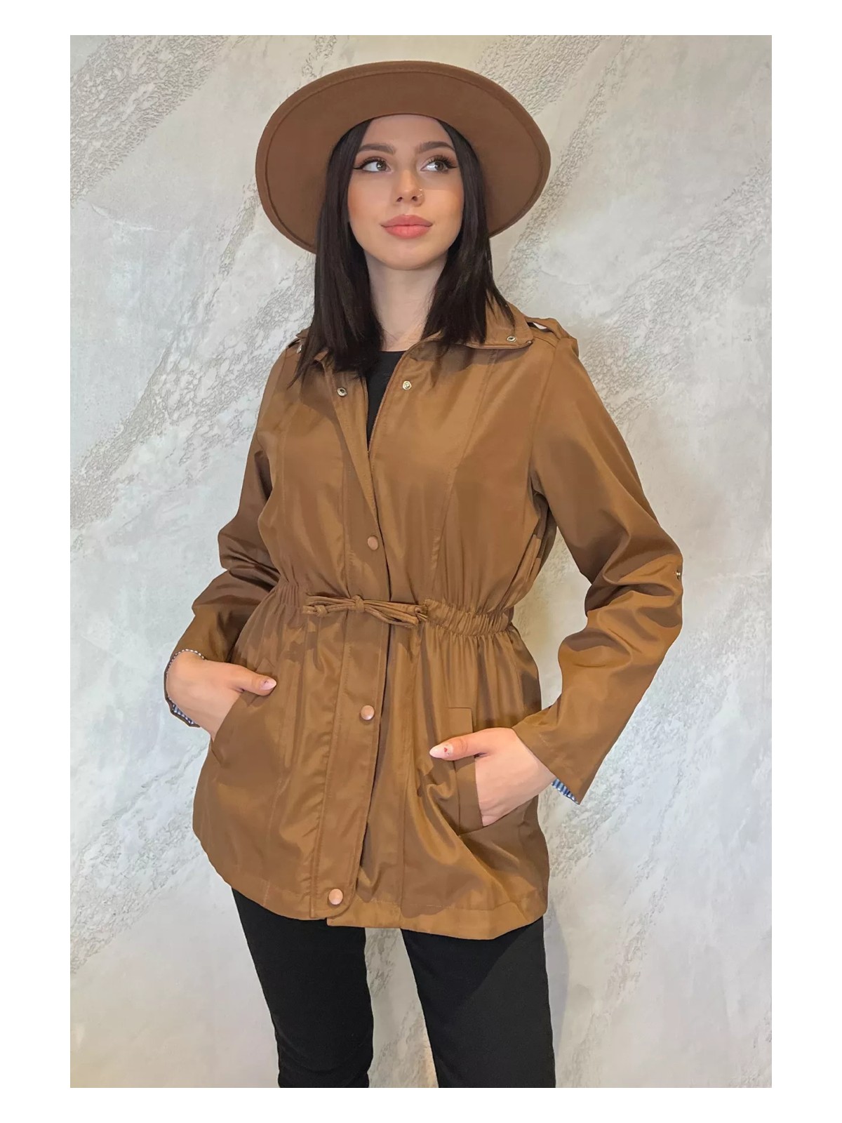 Gülseli Kadın Bel Bağcıklı Astarlı Trençkot - Görsel 3