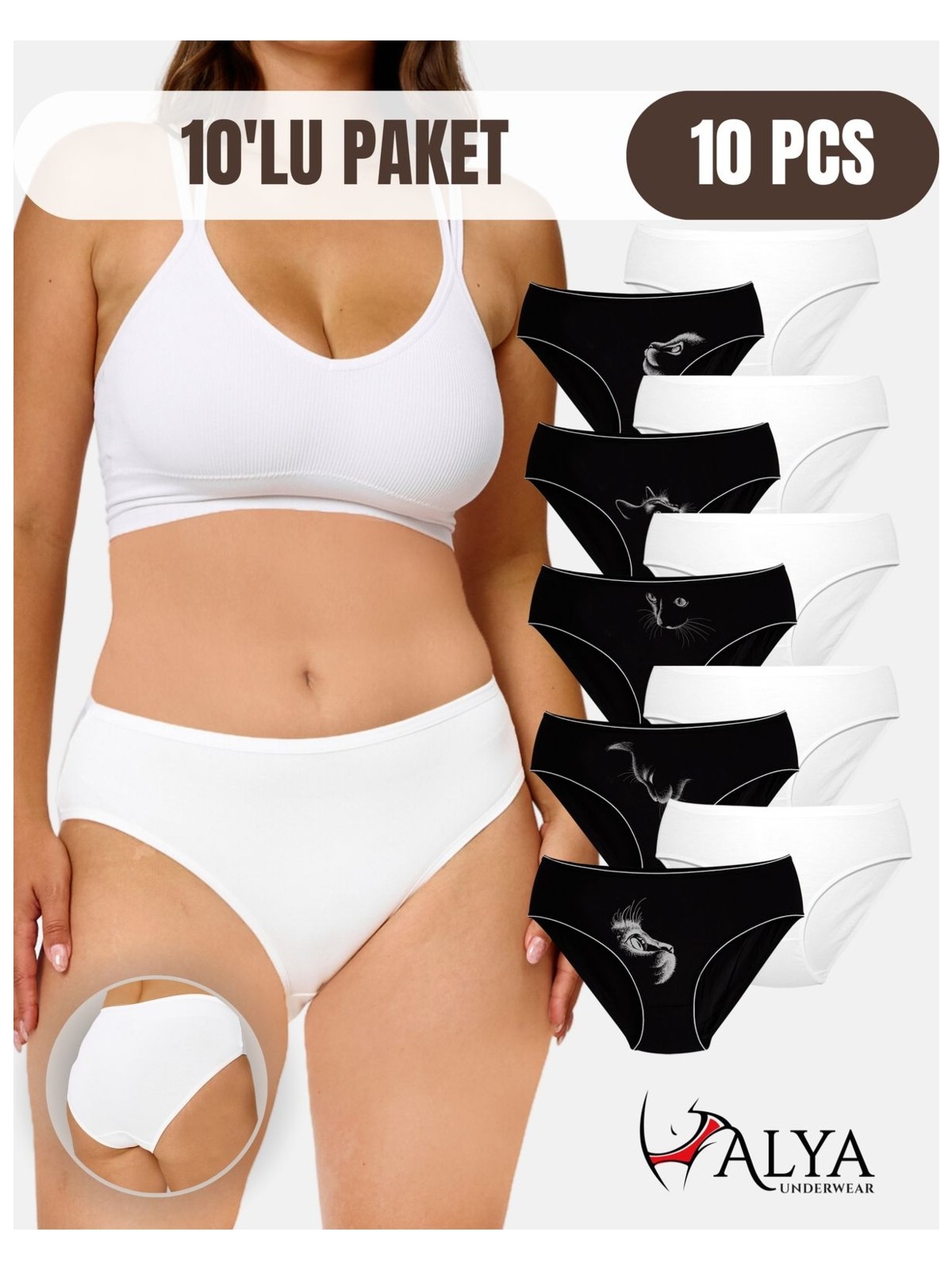 Alya Underwear Kadın Külot Pamuklu Slip, Renkli, Büyük Beden Iç Çamaşırı 10'lu Paket ( MULTICOLOR-X33 ) - Görsel 4