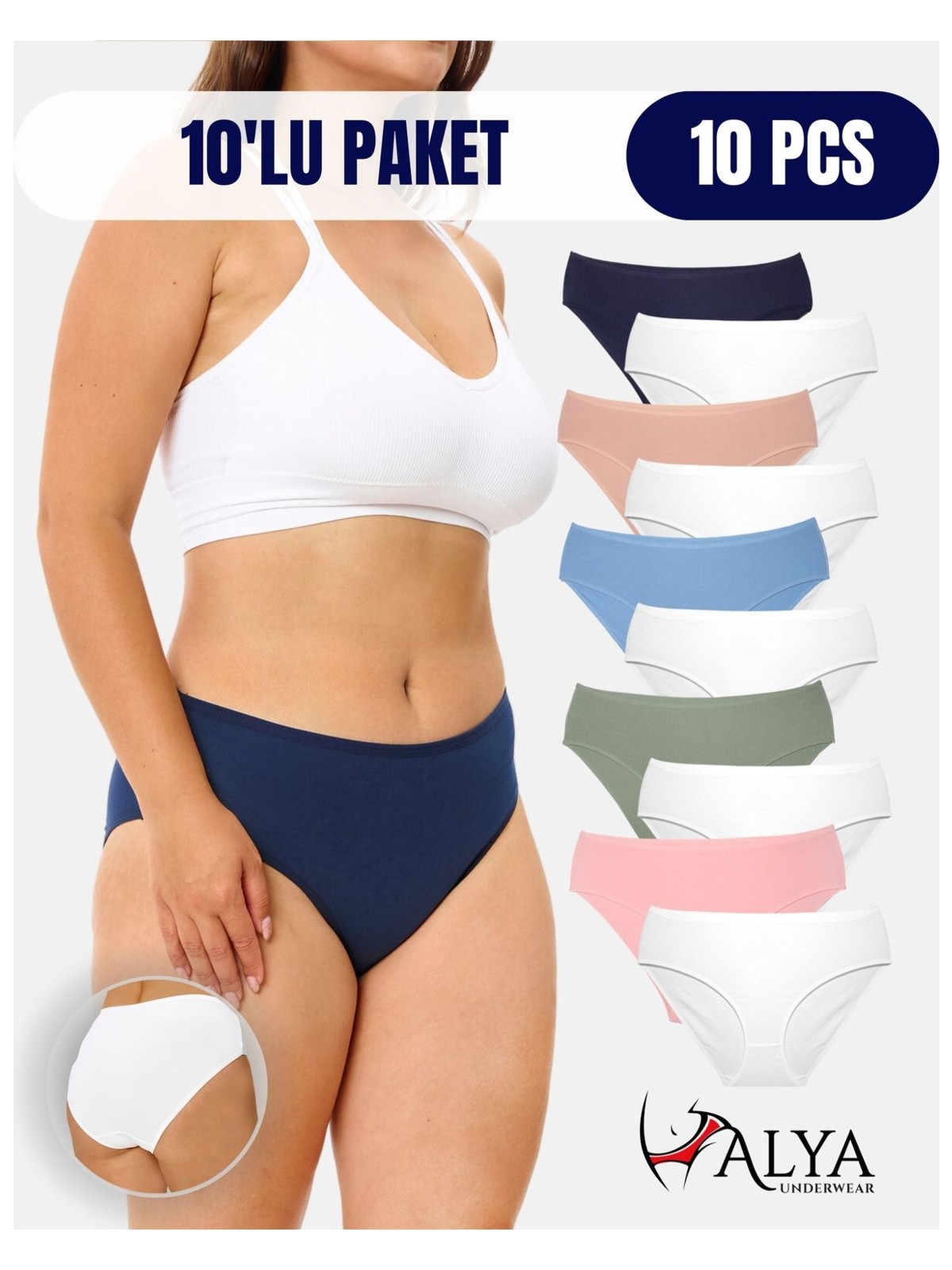 Alya Underwear Kadın Külot Pamuklu Slip, Renkli, Büyük Beden Iç Çamaşırı 10'lu Paket ( MULTICOLOR-X33 ) - Görsel 5