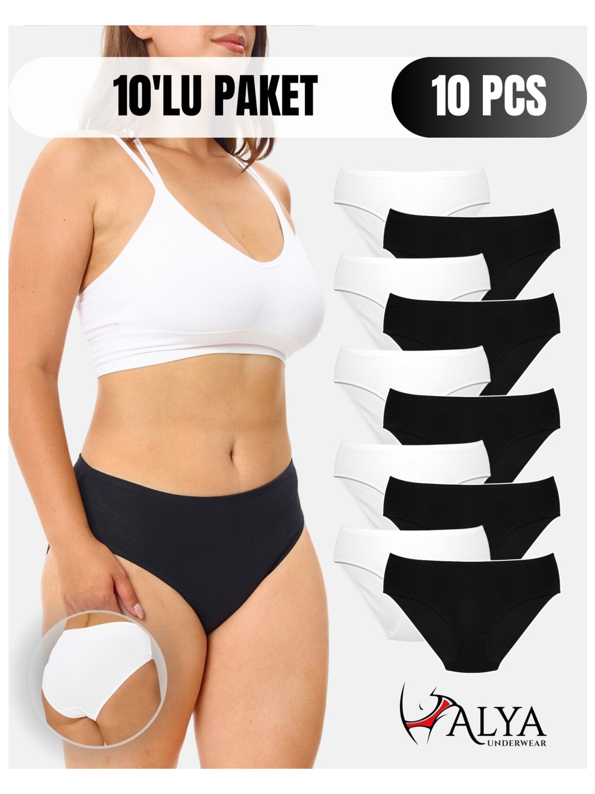 Alya Underwear Kadın Külot Pamuklu Slip, Renkli, Büyük Beden Iç Çamaşırı 10'lu Paket ( MULTICOLOR-X33 ) - Görsel 6