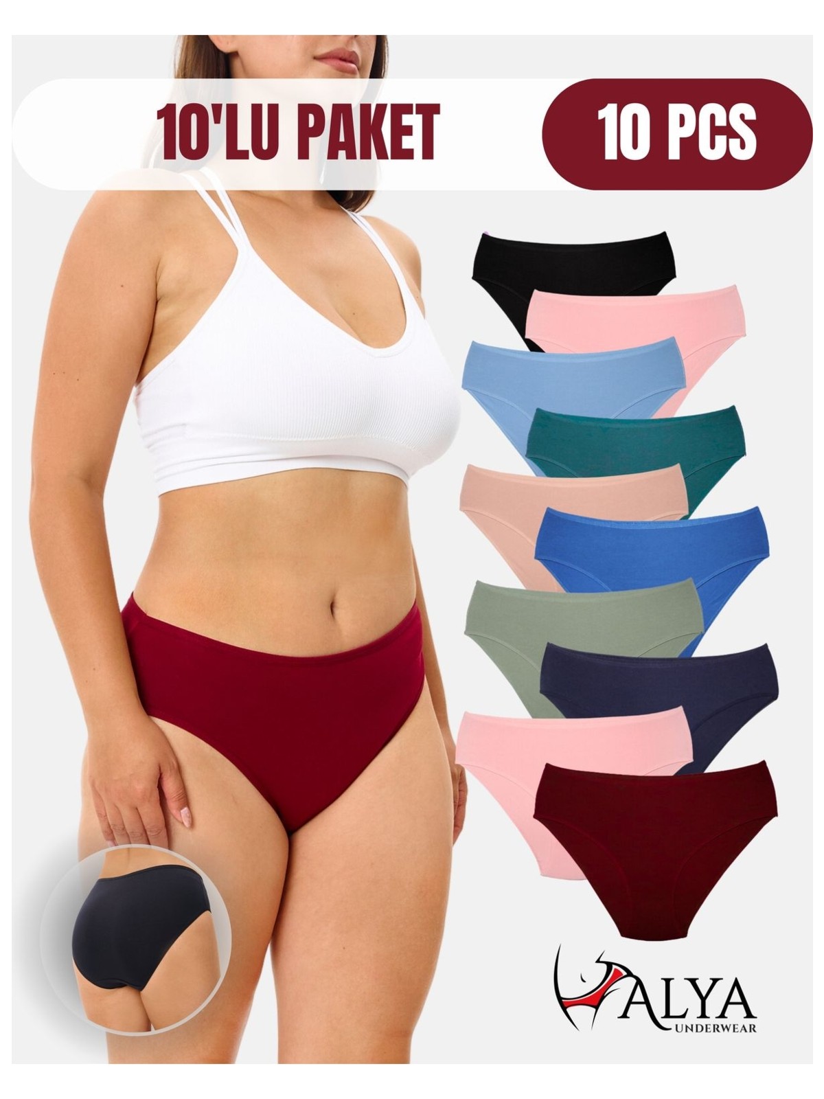 Alya Underwear Kadın Külot Pamuklu Slip, Renkli, Büyük Beden Iç Çamaşırı 10'lu Paket ( MULTICOLOR-X33 ) - Görsel 8