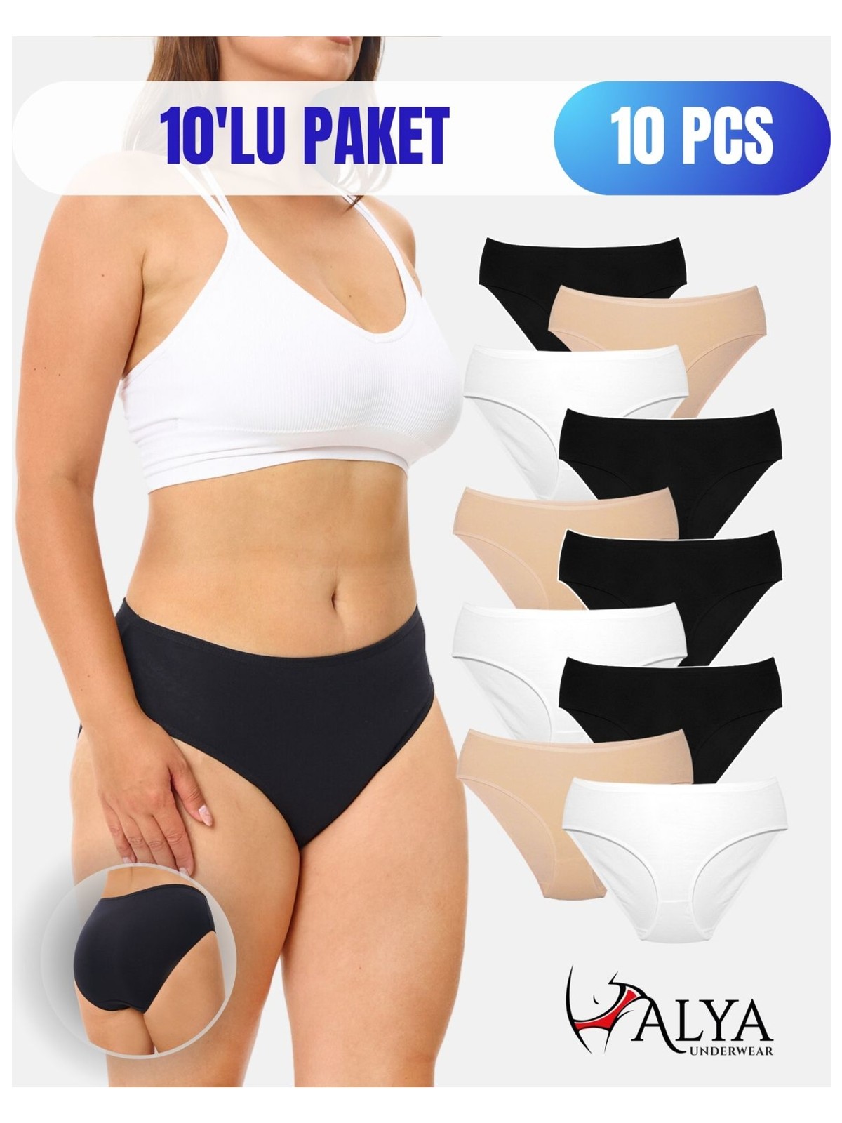 Alya Underwear Kadın Külot Pamuklu Slip, Renkli, Büyük Beden Iç Çamaşırı 10'lu Paket ( MULTICOLOR-X33 ) - Görsel 9