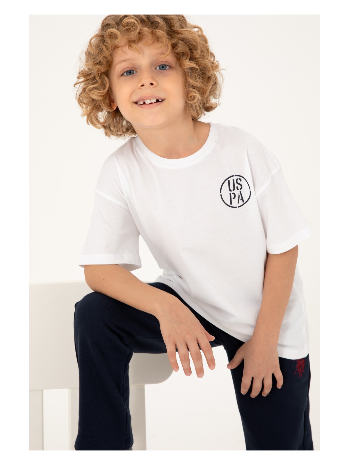 U.S. Polo Assn. Erkek Çocuk Su Yeşili Oversize Bisiklet Yaka Tişört 50298981-VR048 - Görsel 3