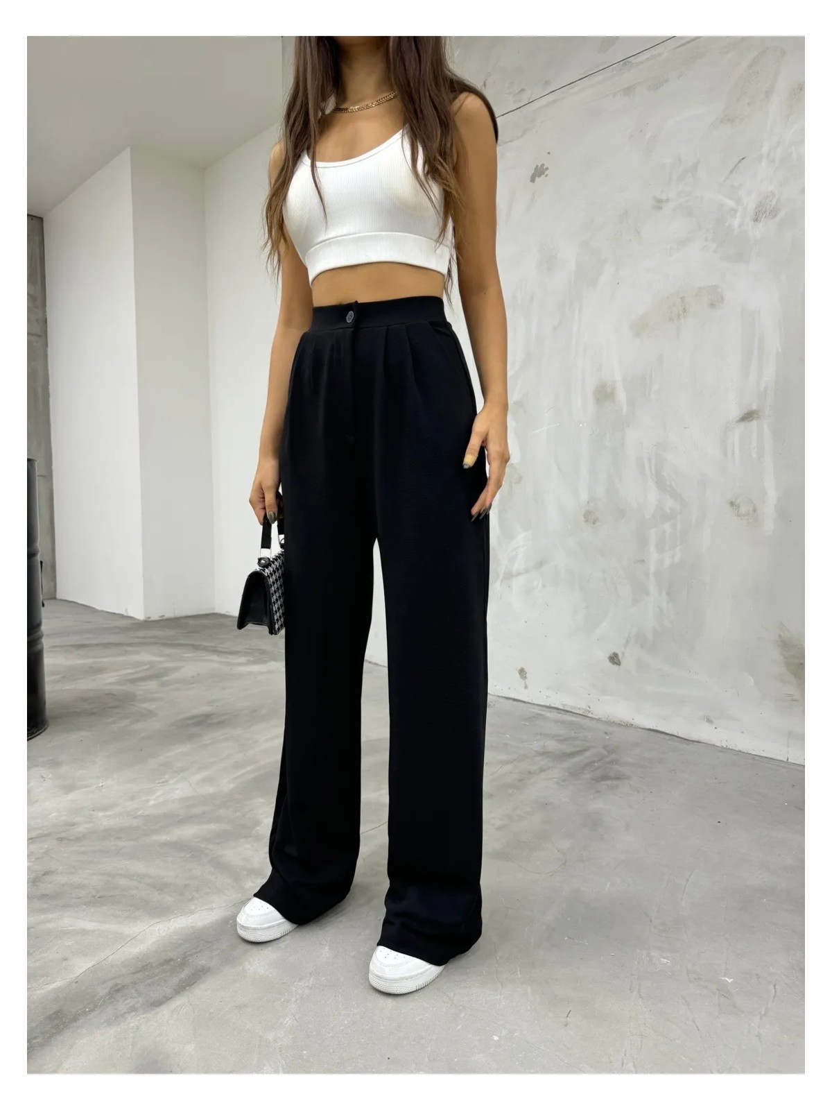 Bikelife Kadın Lacivert Likralı Palazzo Salaş Geniş Paça Pantolon - Görsel 3