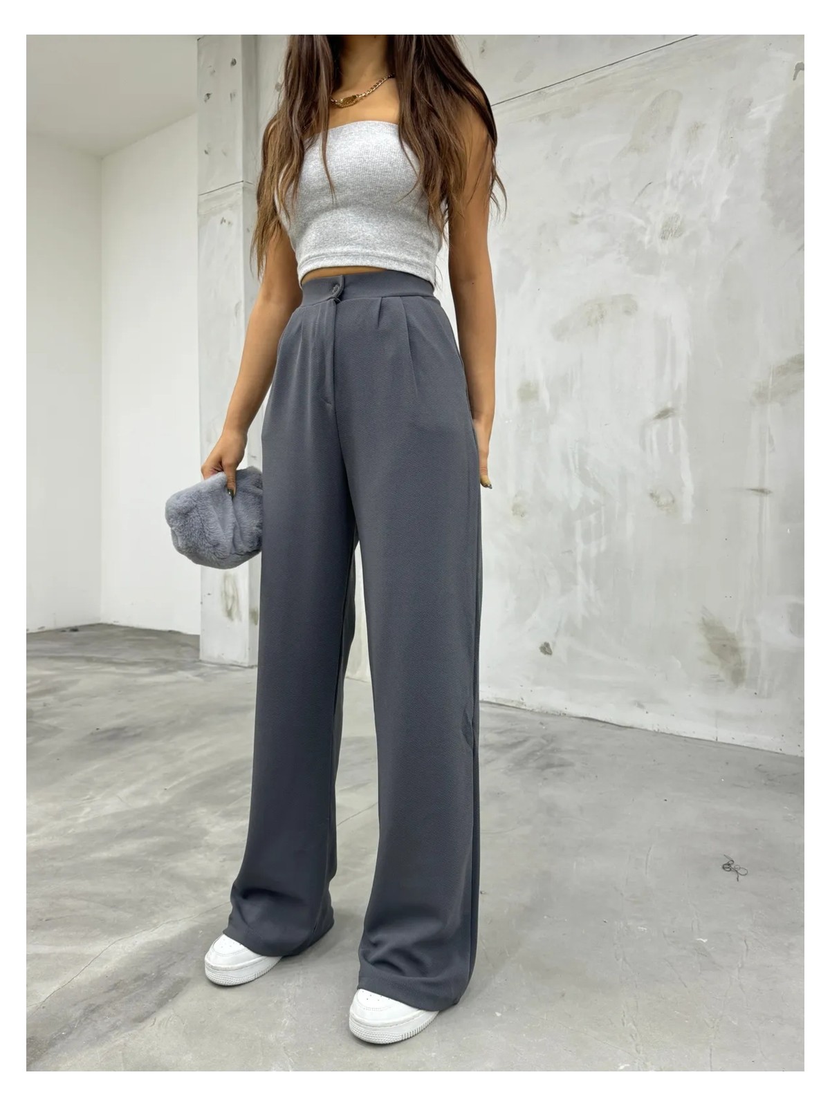 Bikelife Kadın Siyah Likralı Palazzo Salaş Geniş Paça Pantolon - Görsel 5