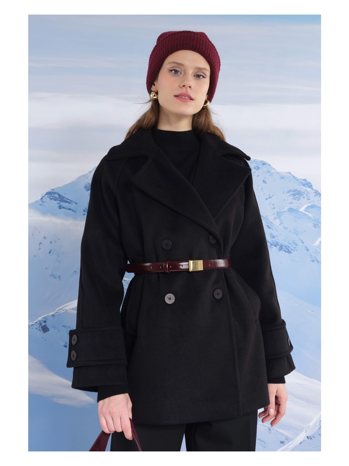 HE-QA Kısa Kruvaze Kaban Ekru - Görsel 6