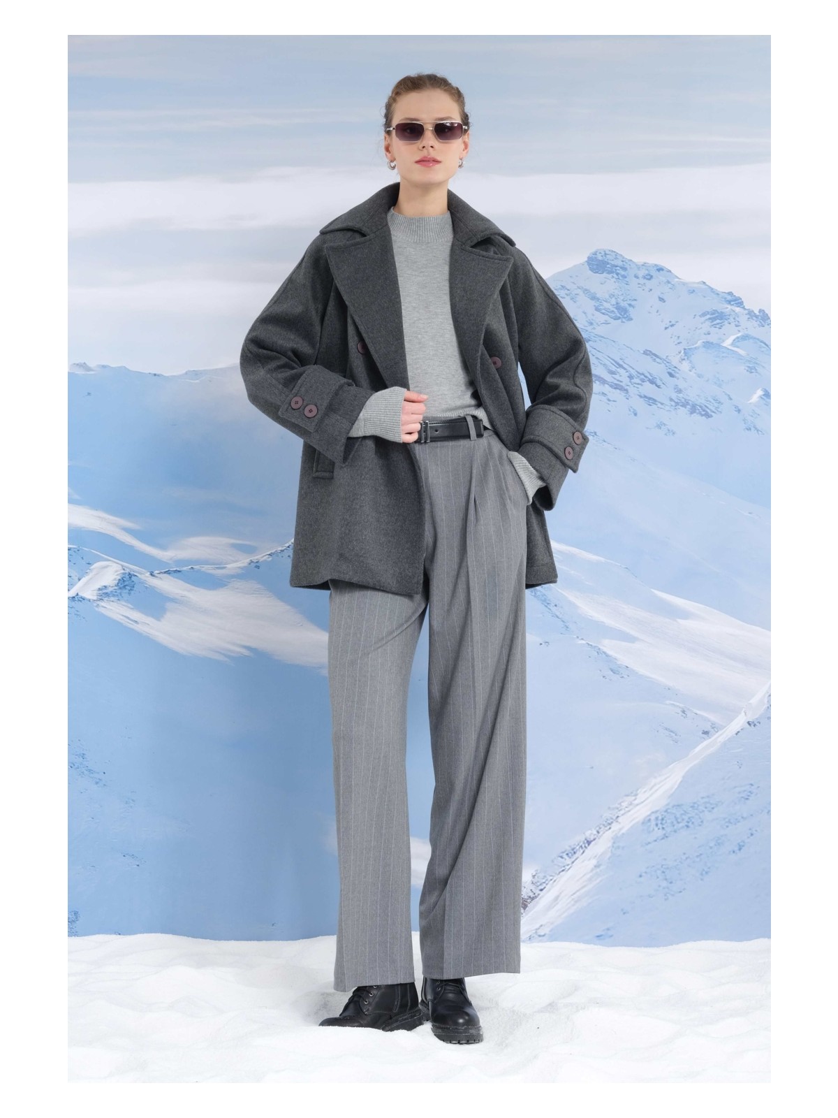 HE-QA Kısa Kruvaze Kaban Ekru - Görsel 7