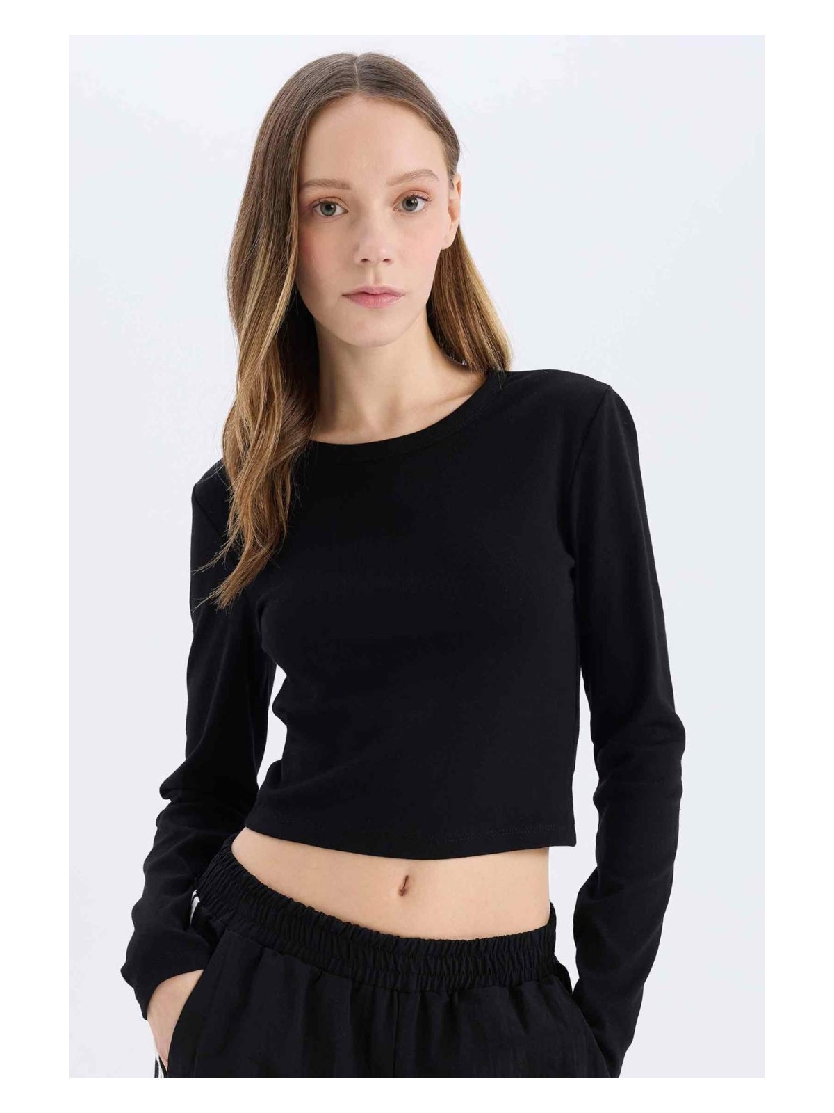 DeFacto Fitted Basic Düz Ribana Uzun Kollu Tişört E7797AX25SP - Görsel 5