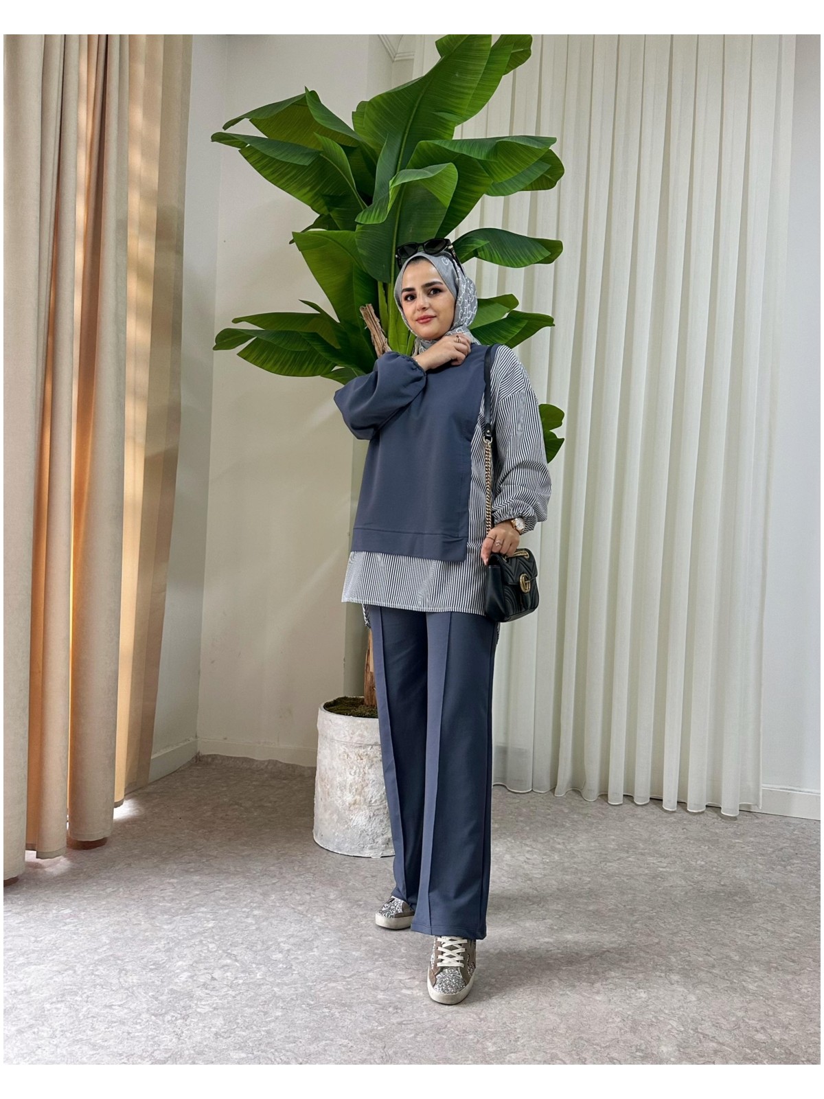 Aselim Hijap Moda Asel Fashion Line Gömlekli Ikili Takım Antrasit Gri