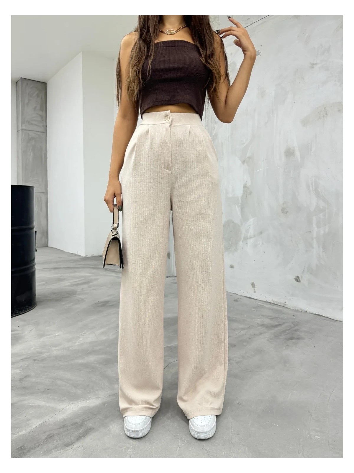 Bikelife Kadın Lacivert Likralı Palazzo Salaş Geniş Paça Pantolon - Görsel 7