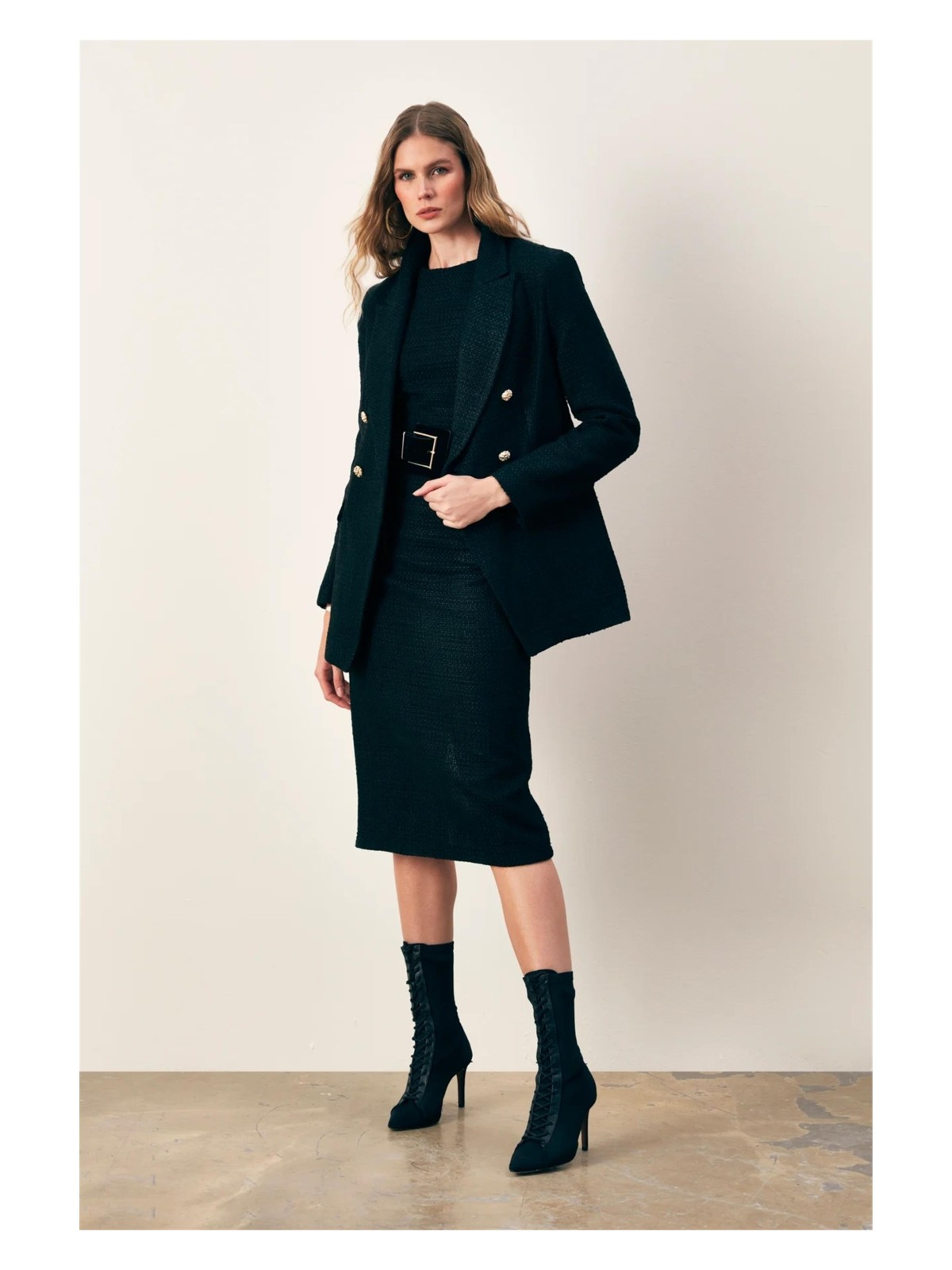 Sateen Kolsuz Uzun Tüvit Elbise - Lacivert - Görsel 5