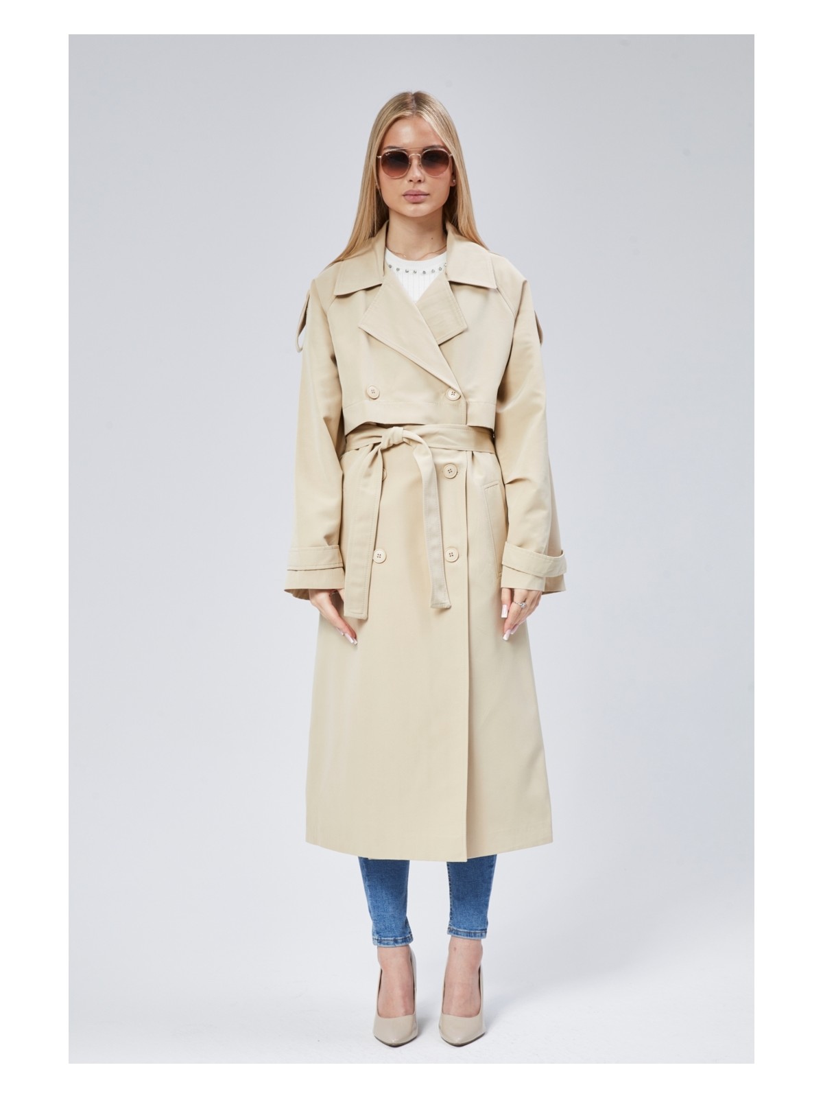 Bolivente Haki Oversize Kruvaze Kapama Rüzgarlık Detaylı Trençkot 44956 - Görsel 5