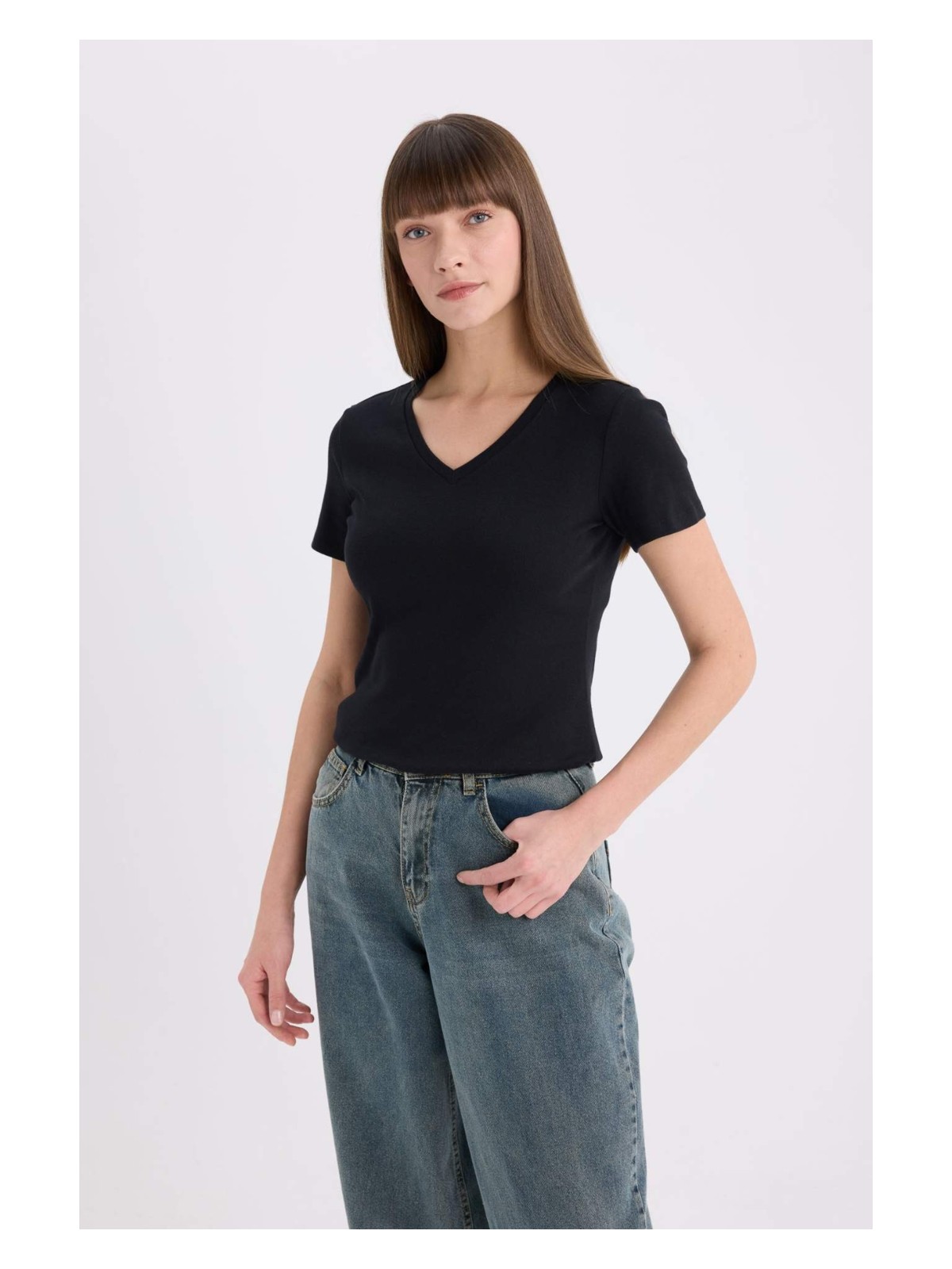 DeFacto %100 Pamuk Slim Fit Basic Ribana Tişört I1080AZ25SP - Görsel 5