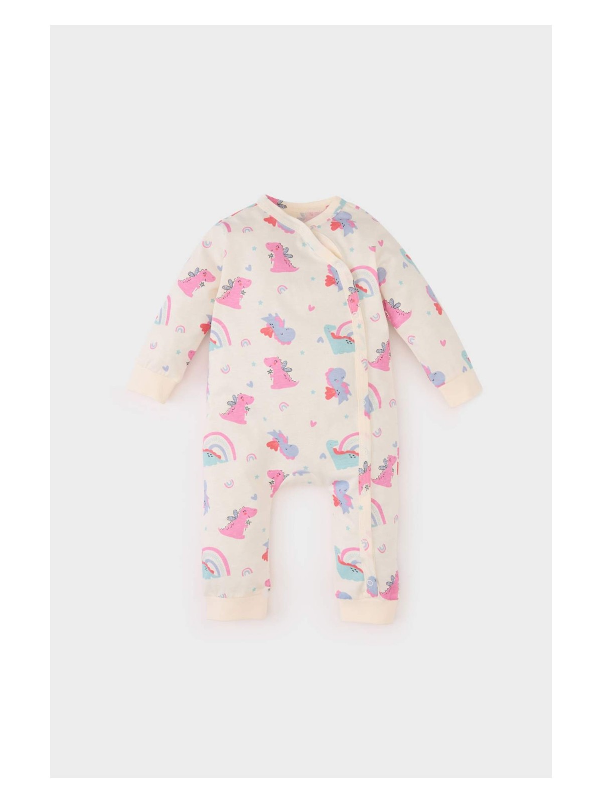 DeFacto Dinozor Baskılı Penye Uzun Kollu Çıtçıtlı Tulum Kız Bebek Yenidoğan E6047A5NS