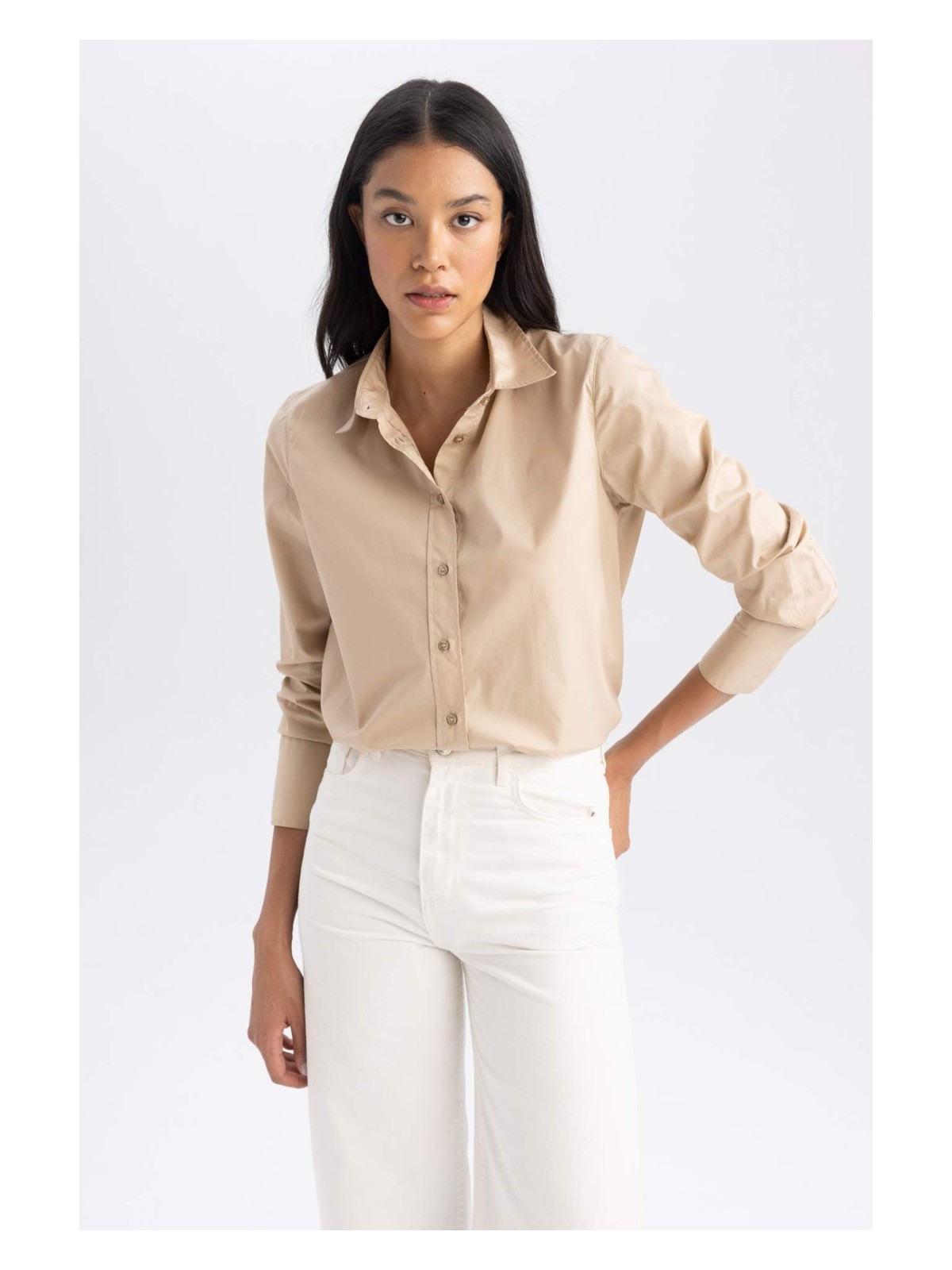 DeFacto %100 Pamuk Oversize Geniş Kalıp Poplin Uzun Kollu Gömlek T8735AZ23AU