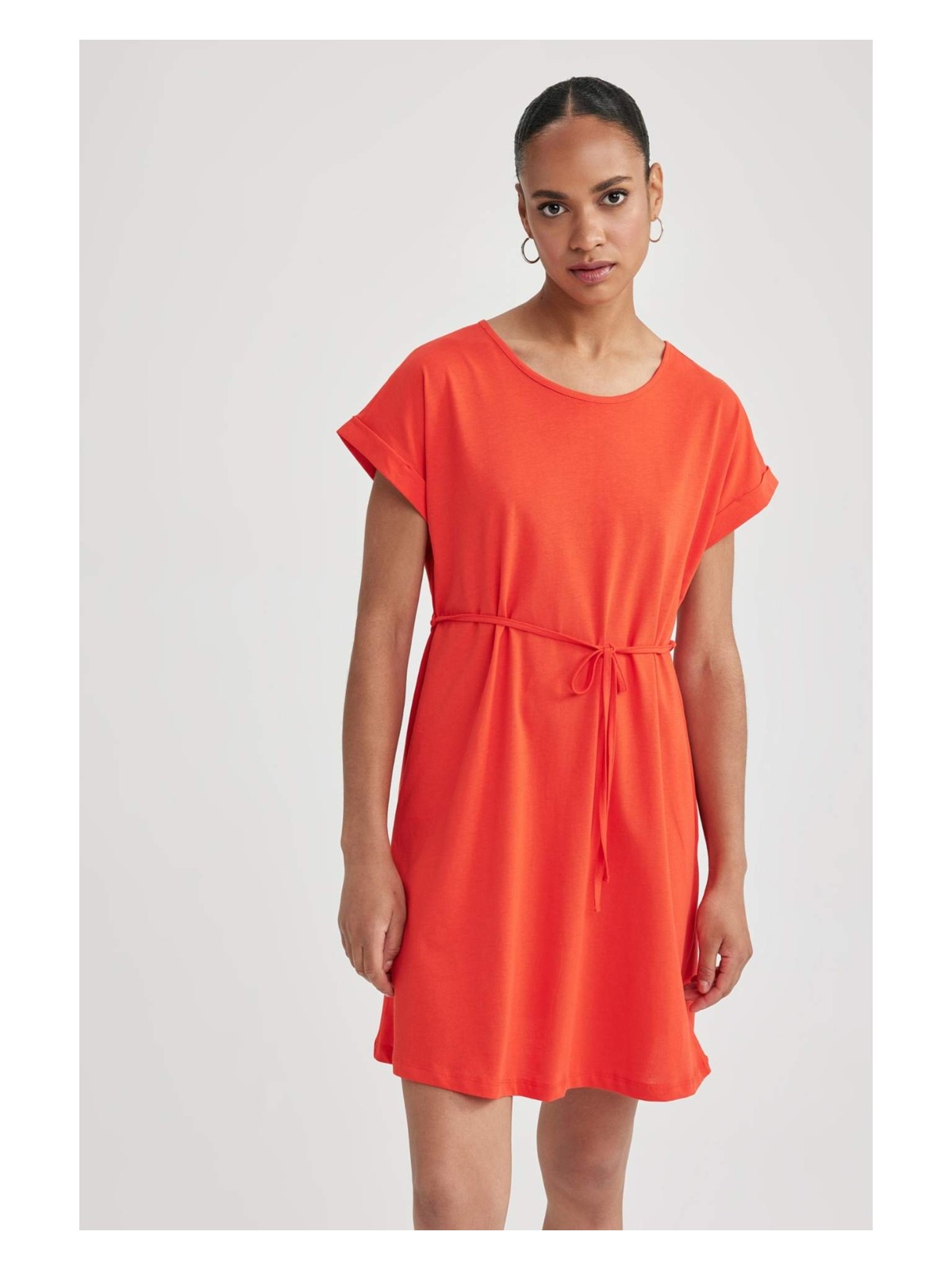 DeFacto A Kesim Bisiklet Yaka Penye Kısa Kollu Elbise B0655AXNS - Görsel 10